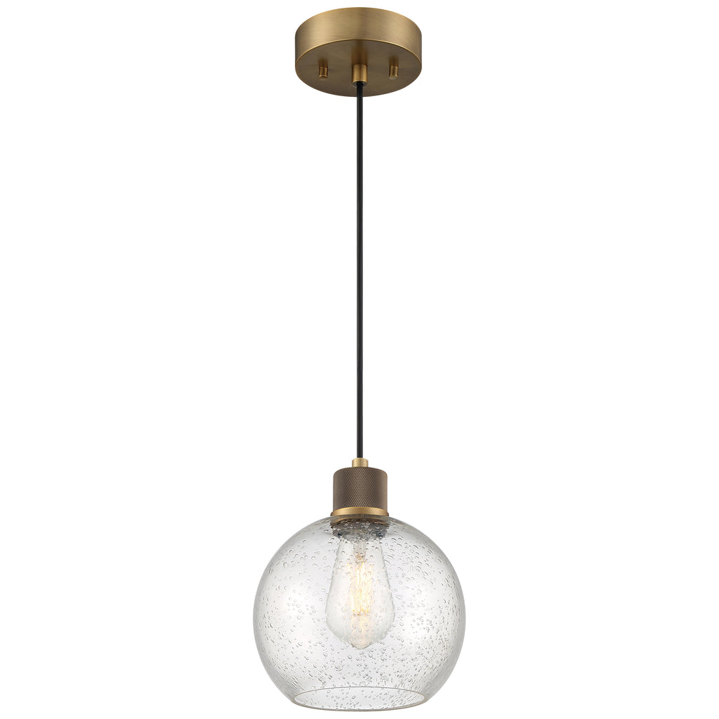 Access Lighting Port Nine Burgundy LED Pendant, Antique Brushed Brass / Seeded Glass / 7W