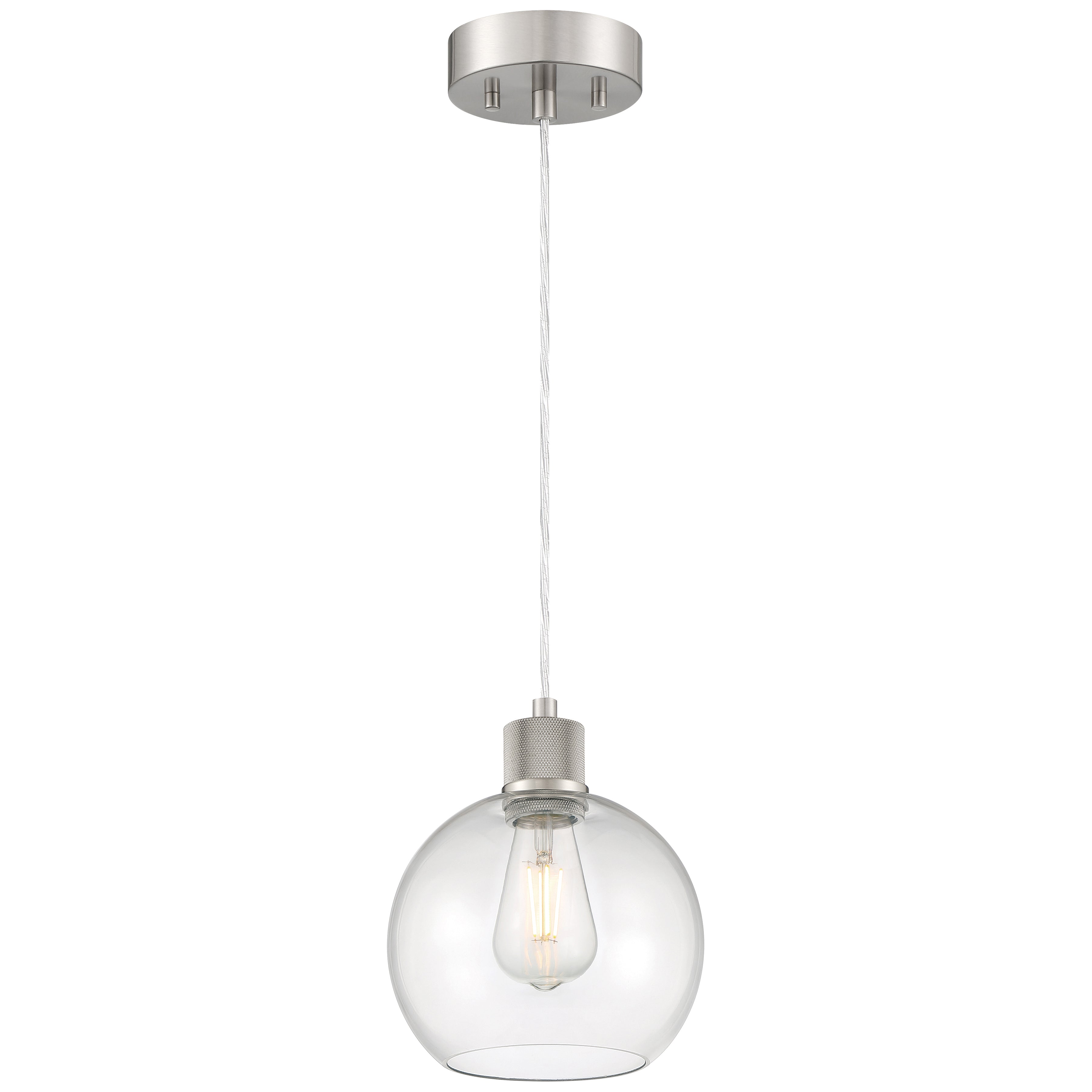 Port Nine Burgundy LED Pendant, Brushed Steel / Clear Glass / 7W