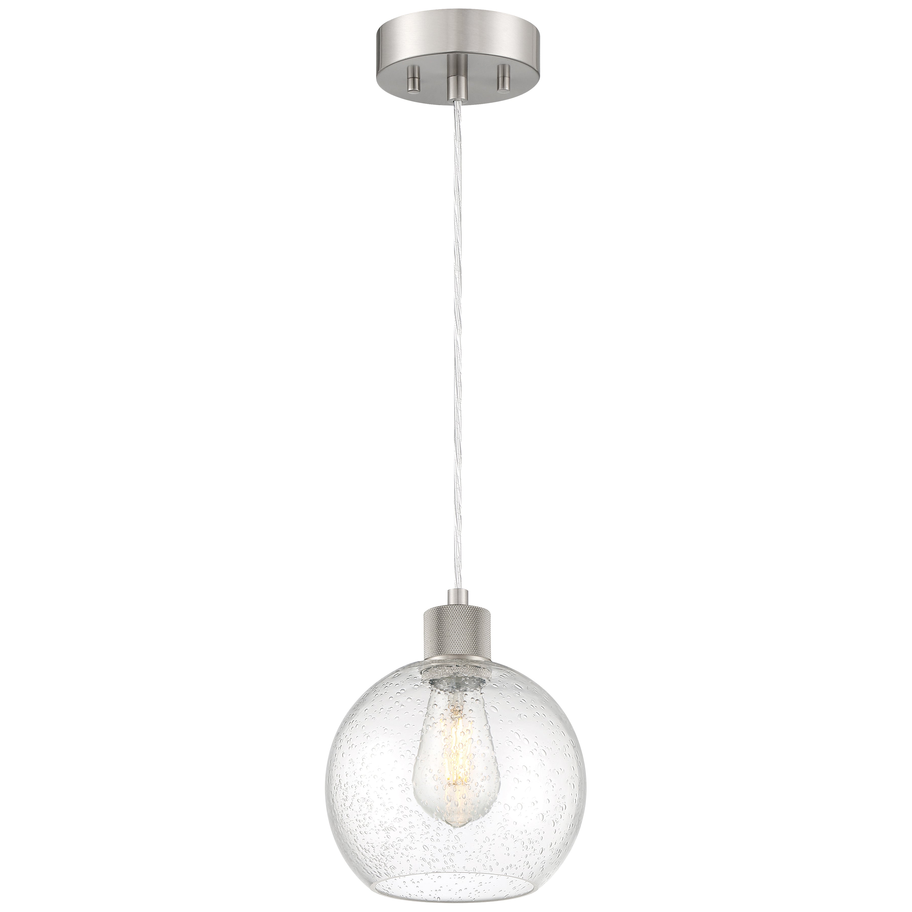 Port Nine Burgundy LED Pendant, Brushed Steel / Seeded Glass / 7W