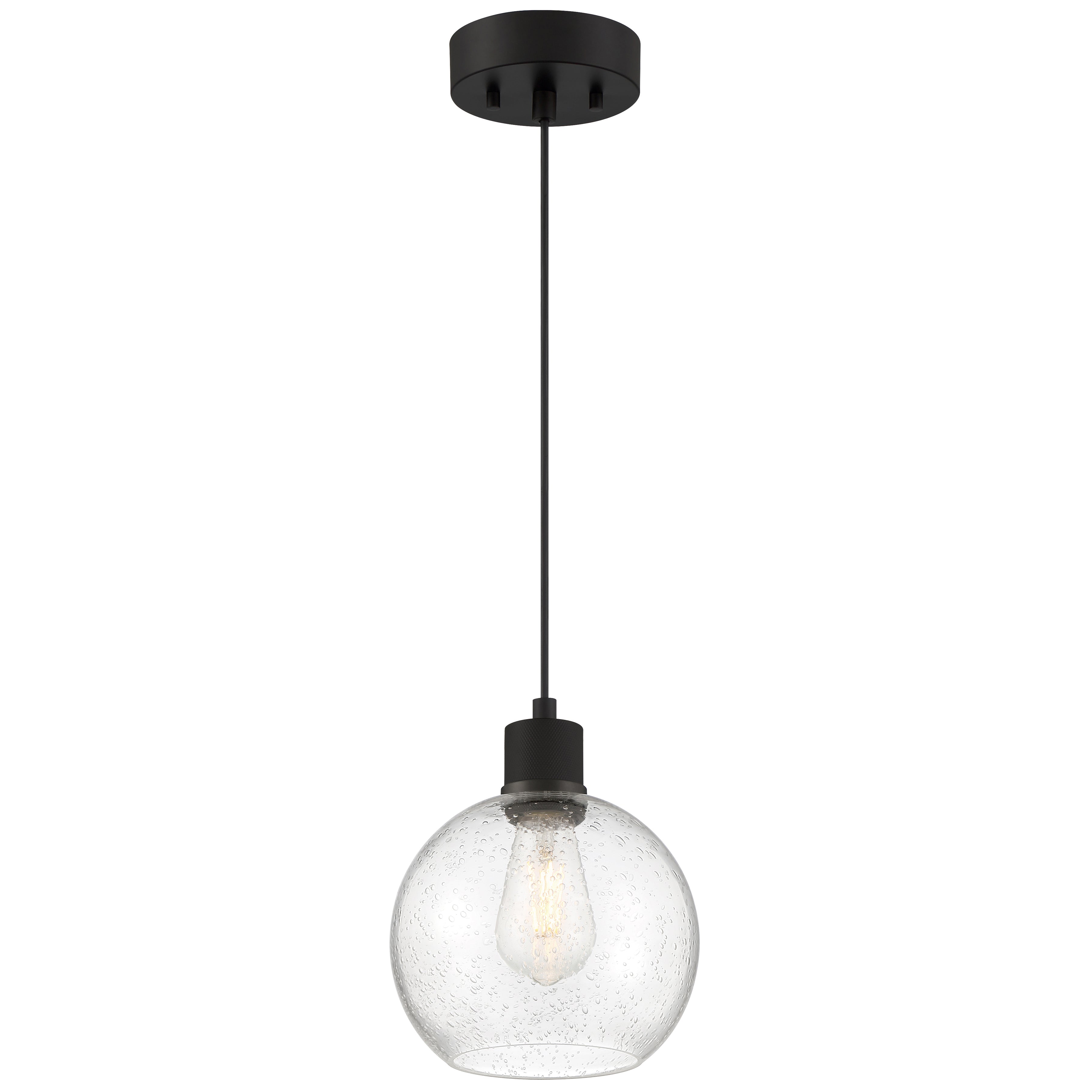Port Nine Burgundy LED Pendant, Matte Black / Seeded Glass / 7W