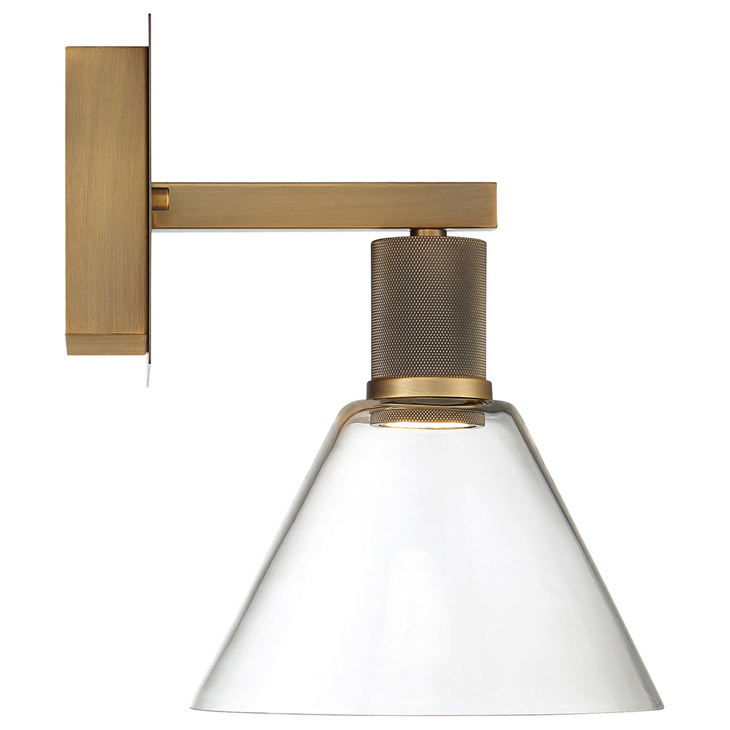 Port Nine Martini LED Wall Sconce, Antique Brushed Brass / Clear Glass / 9W