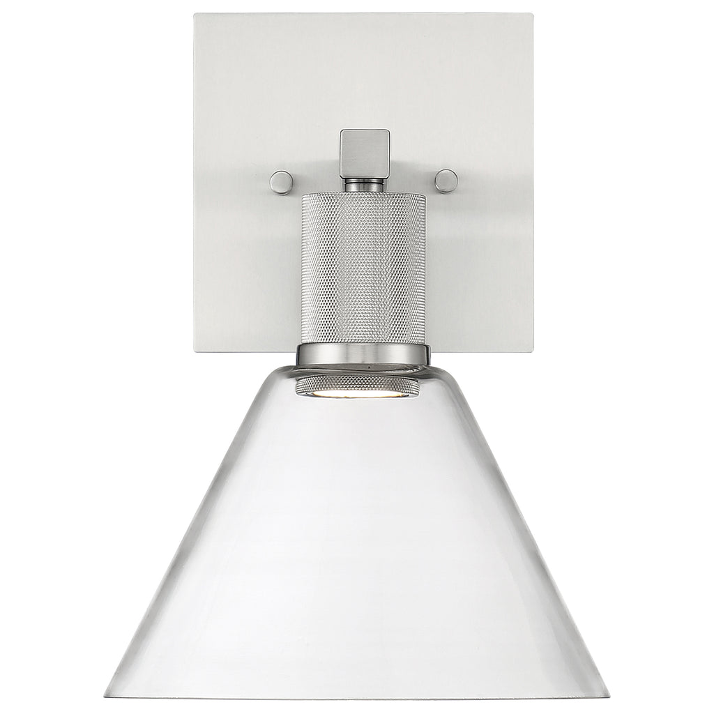 Port Nine Martini LED Wall Sconce, Brushed Steel / Clear Glass / 9W