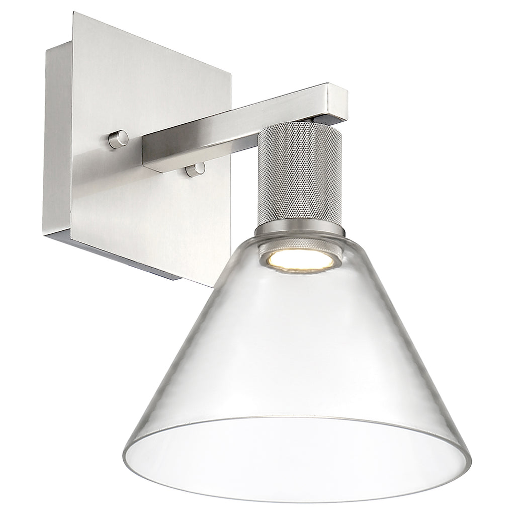 Port Nine Martini LED Wall Sconce, Brushed Steel / Clear Glass / 9W