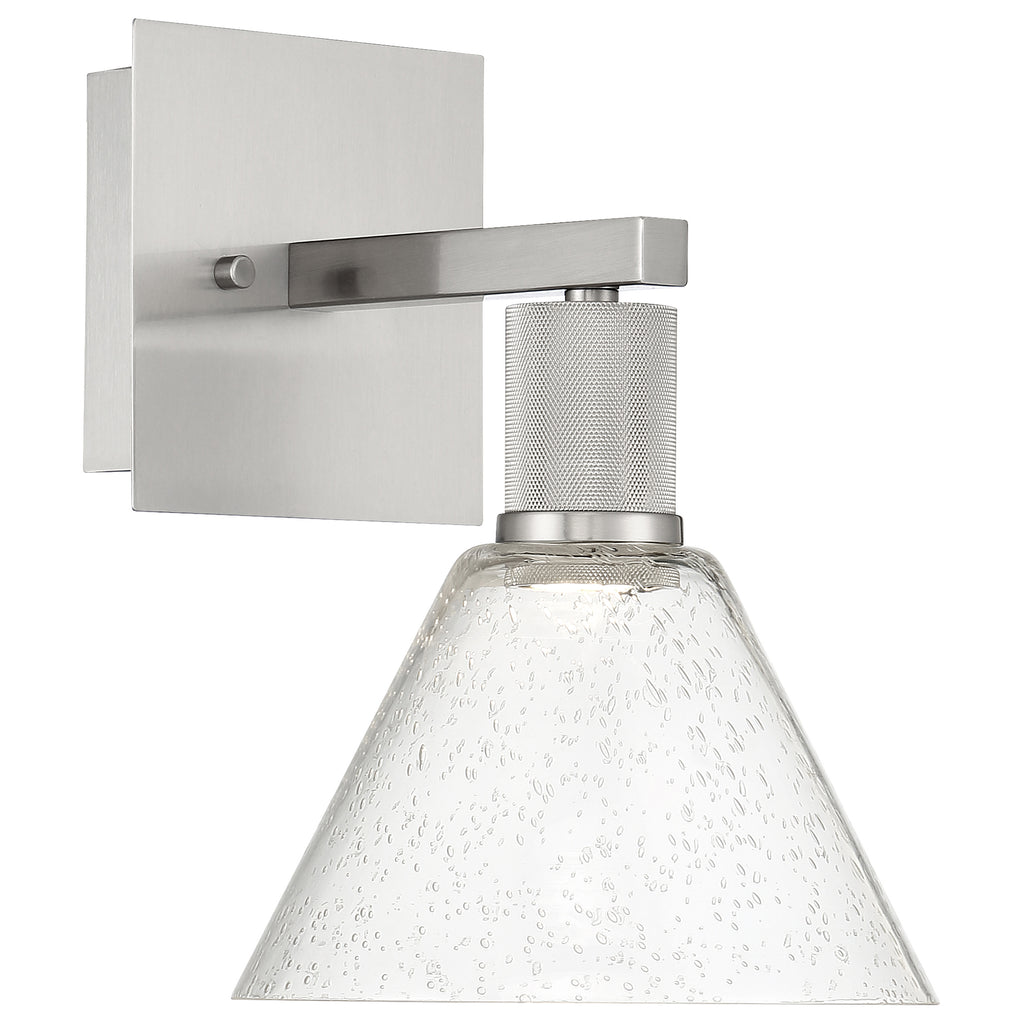 Port Nine Martini LED Wall Sconce, Brushed Steel / Seeded Glass / 9W