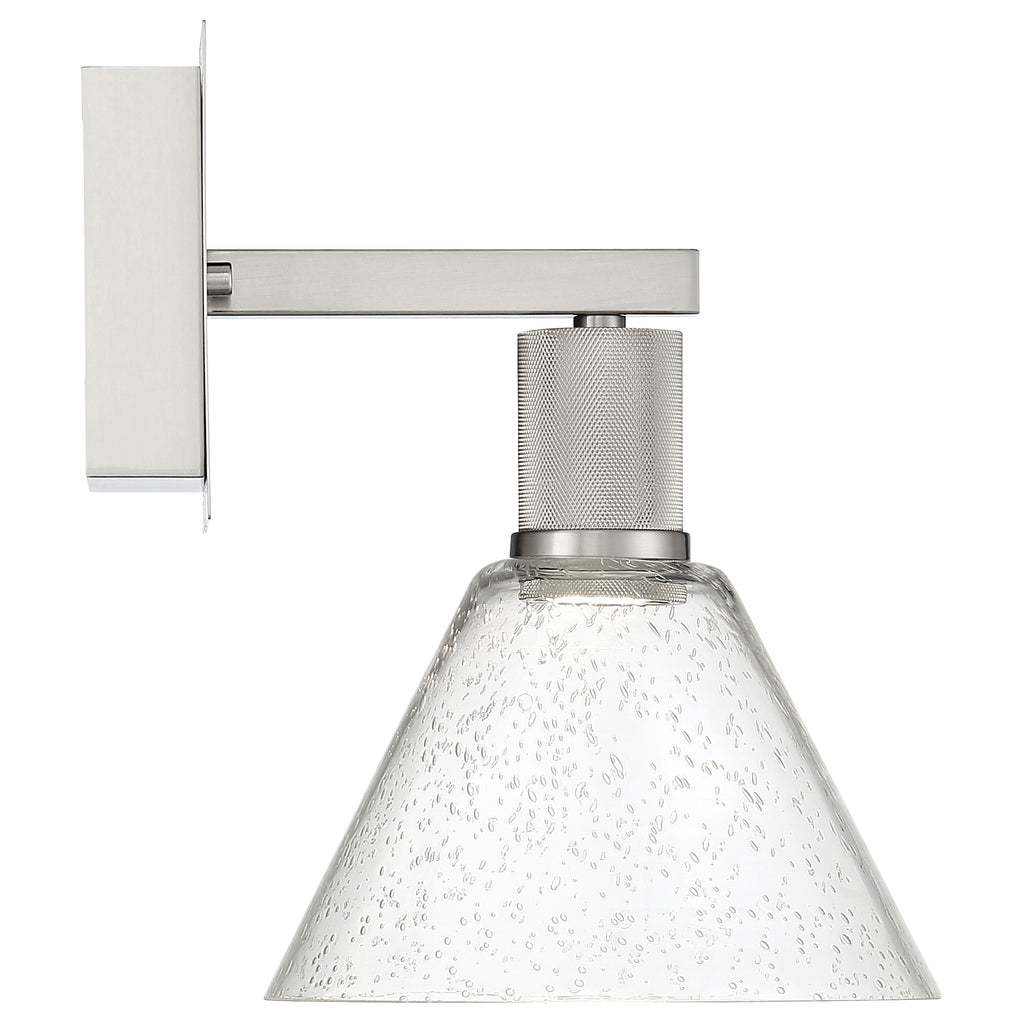 Port Nine Martini LED Wall Sconce, Brushed Steel / Seeded Glass / 9W