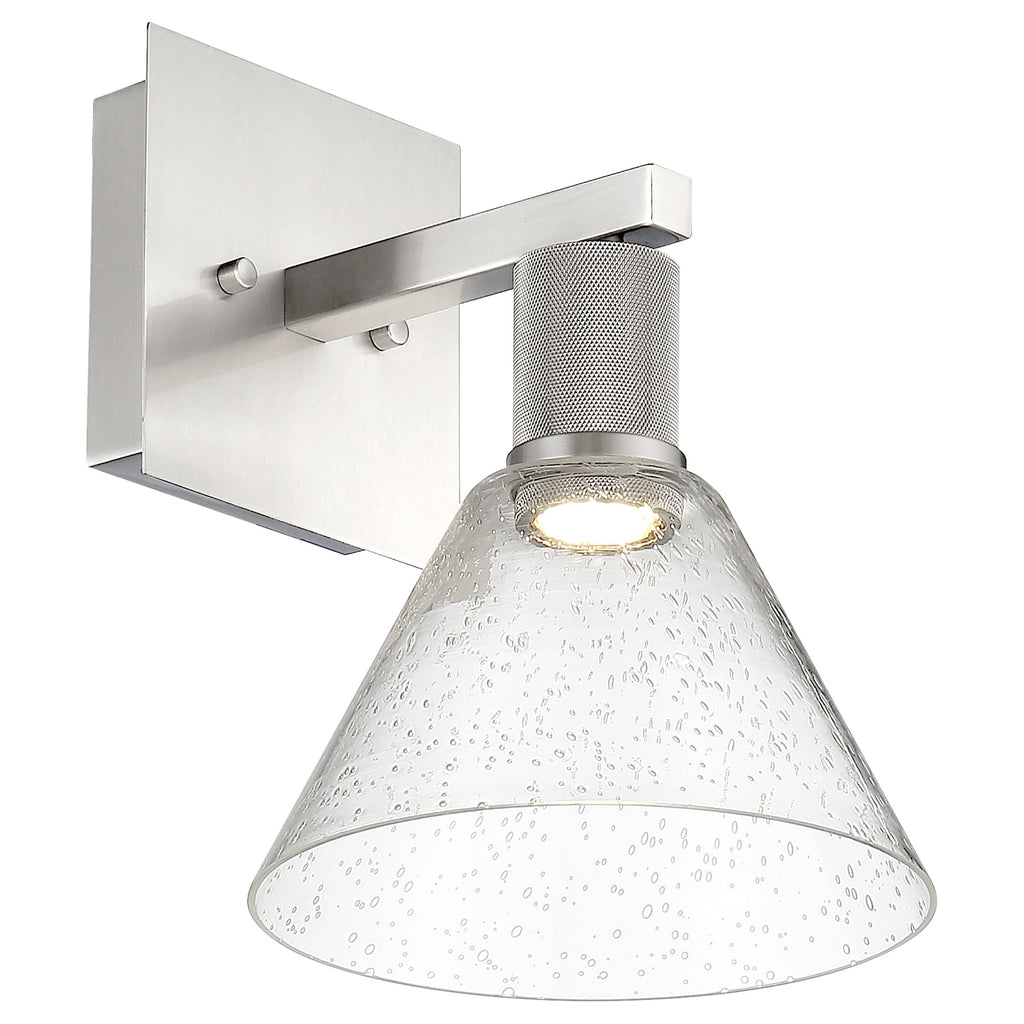 Port Nine Martini LED Wall Sconce, Brushed Steel / Seeded Glass / 9W