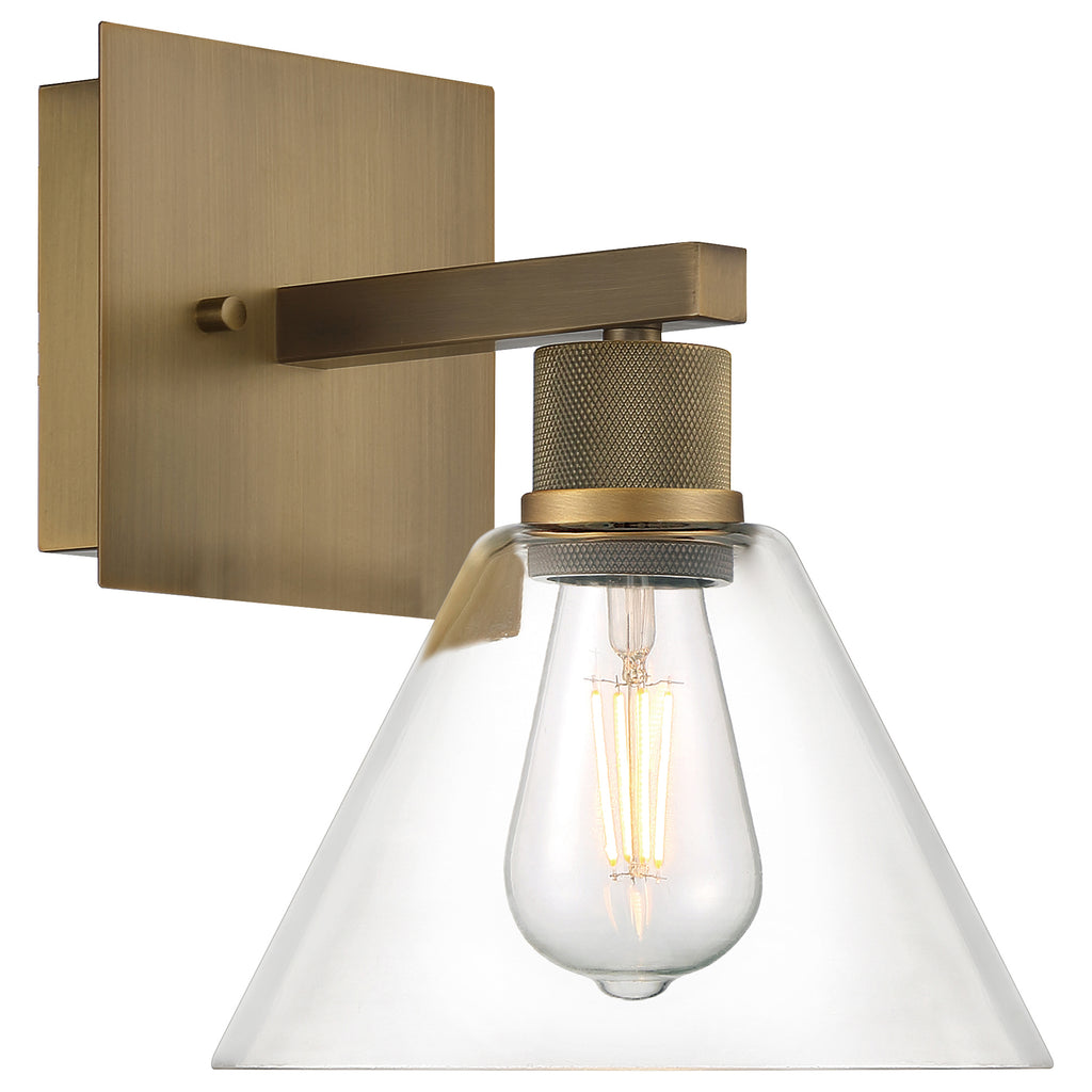 Port Nine Martini LED Wall Sconce, Antique Brushed Brass / Clear Glass / 7W