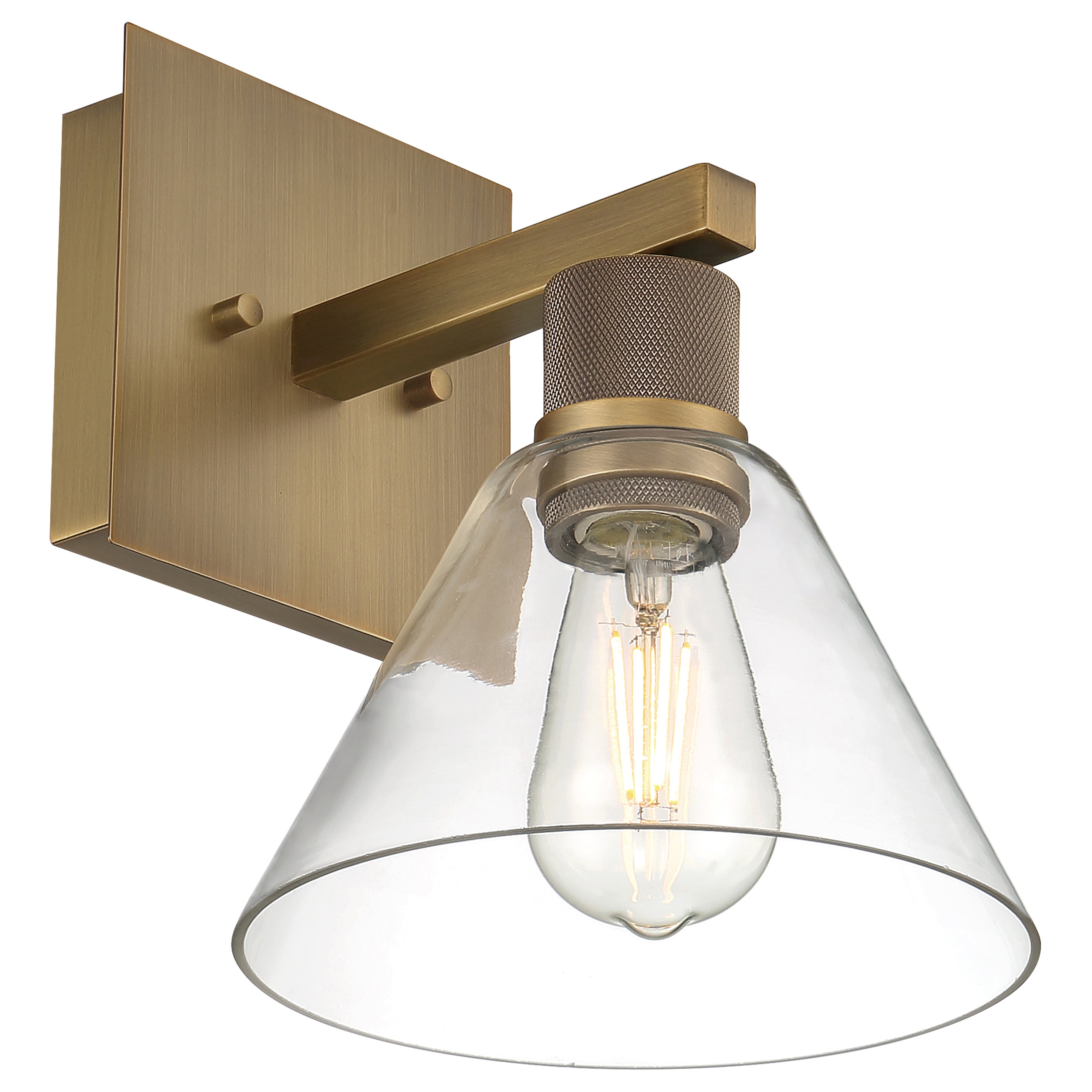 Port Nine Martini LED Wall Sconce, Antique Brushed Brass / Clear Glass / 7W