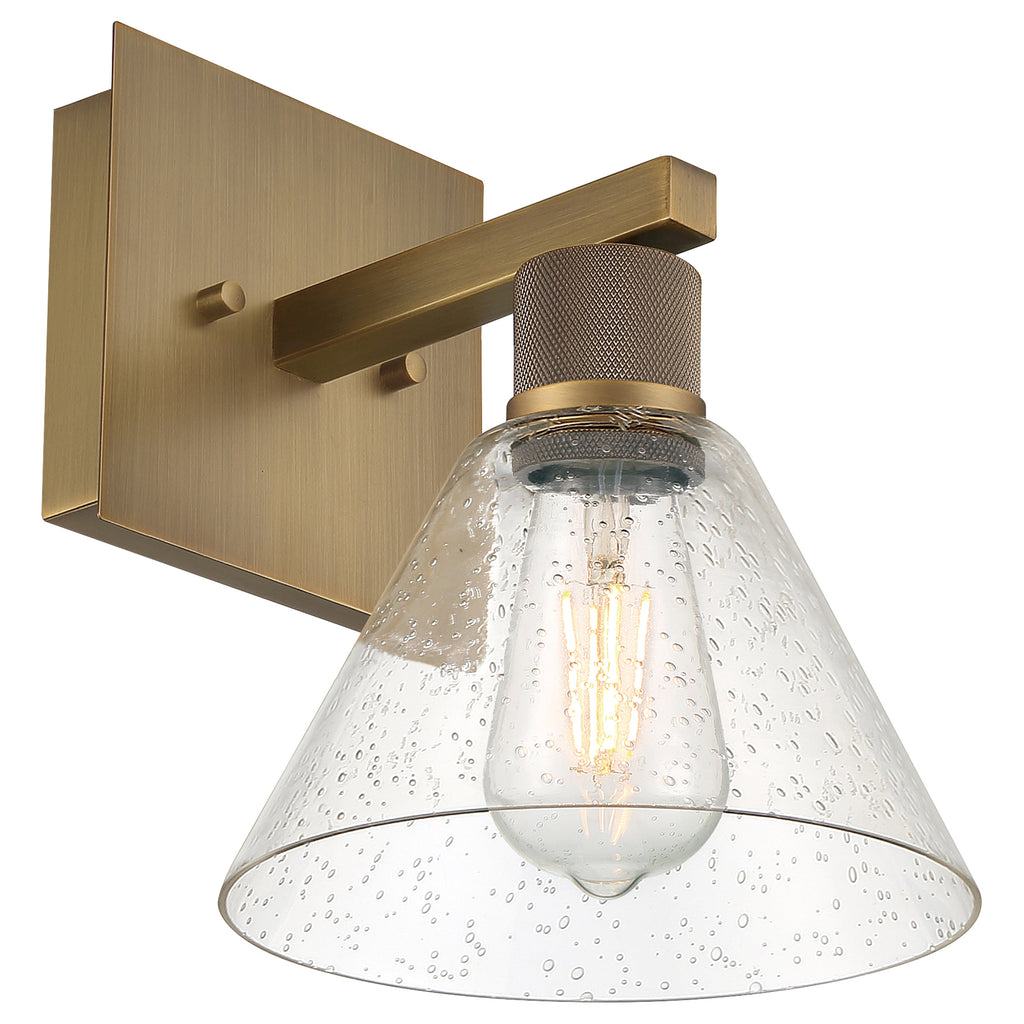 Port Nine Martini LED Wall Sconce, Antique Brushed Brass / Seeded Glass / 7W