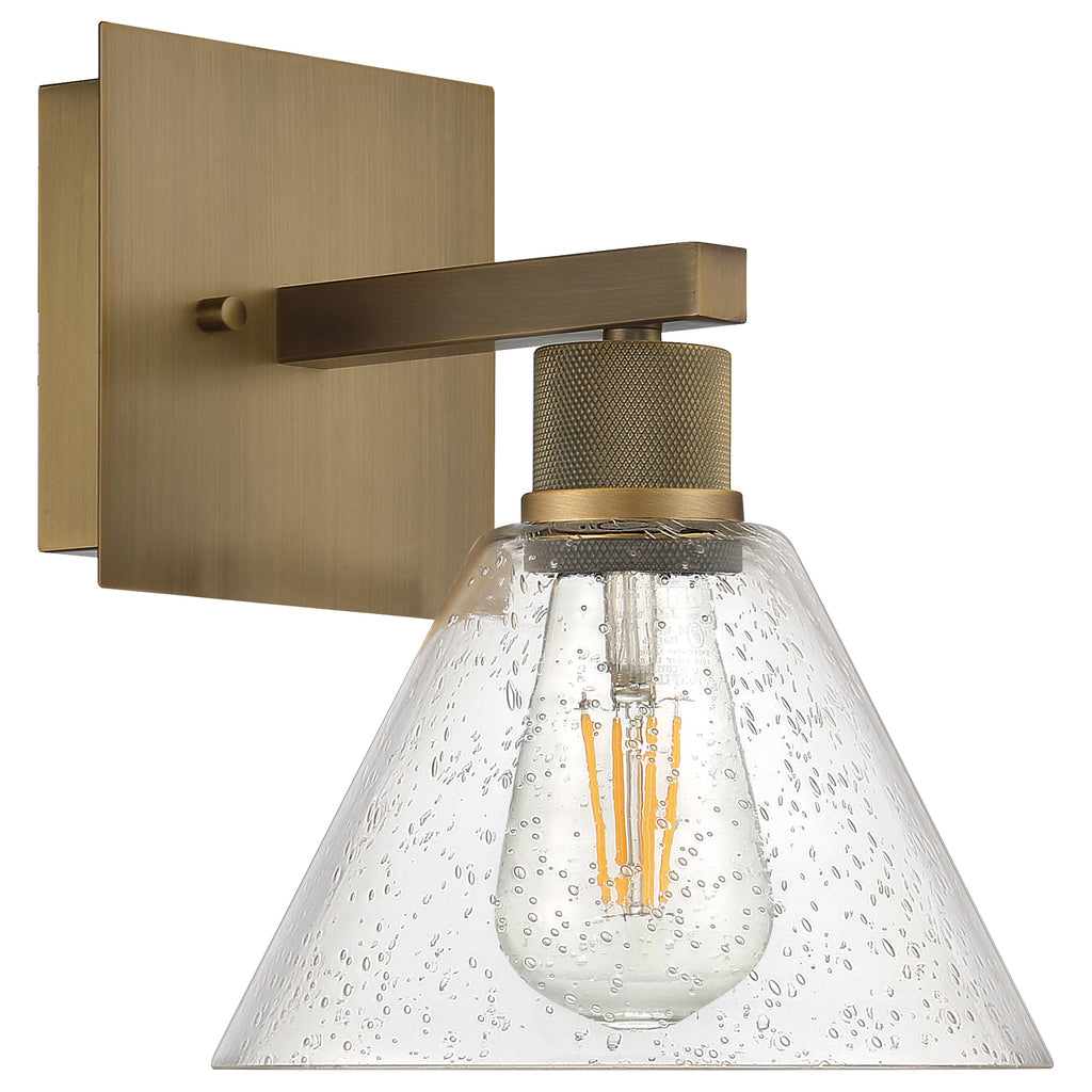 Port Nine Martini LED Wall Sconce, Antique Brushed Brass / Seeded Glass / 7W