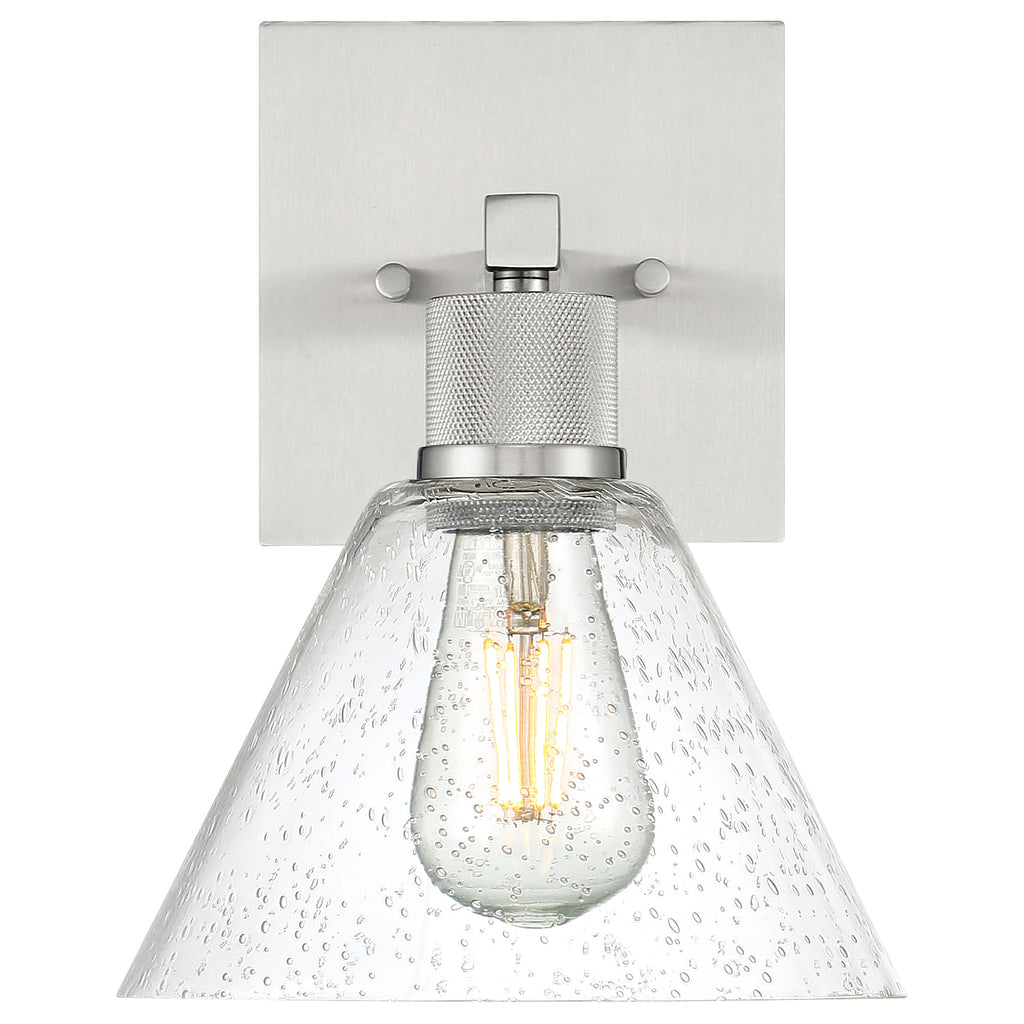 Port Nine Martini LED Wall Sconce, Brushed Steel / Seeded Glass / 7W