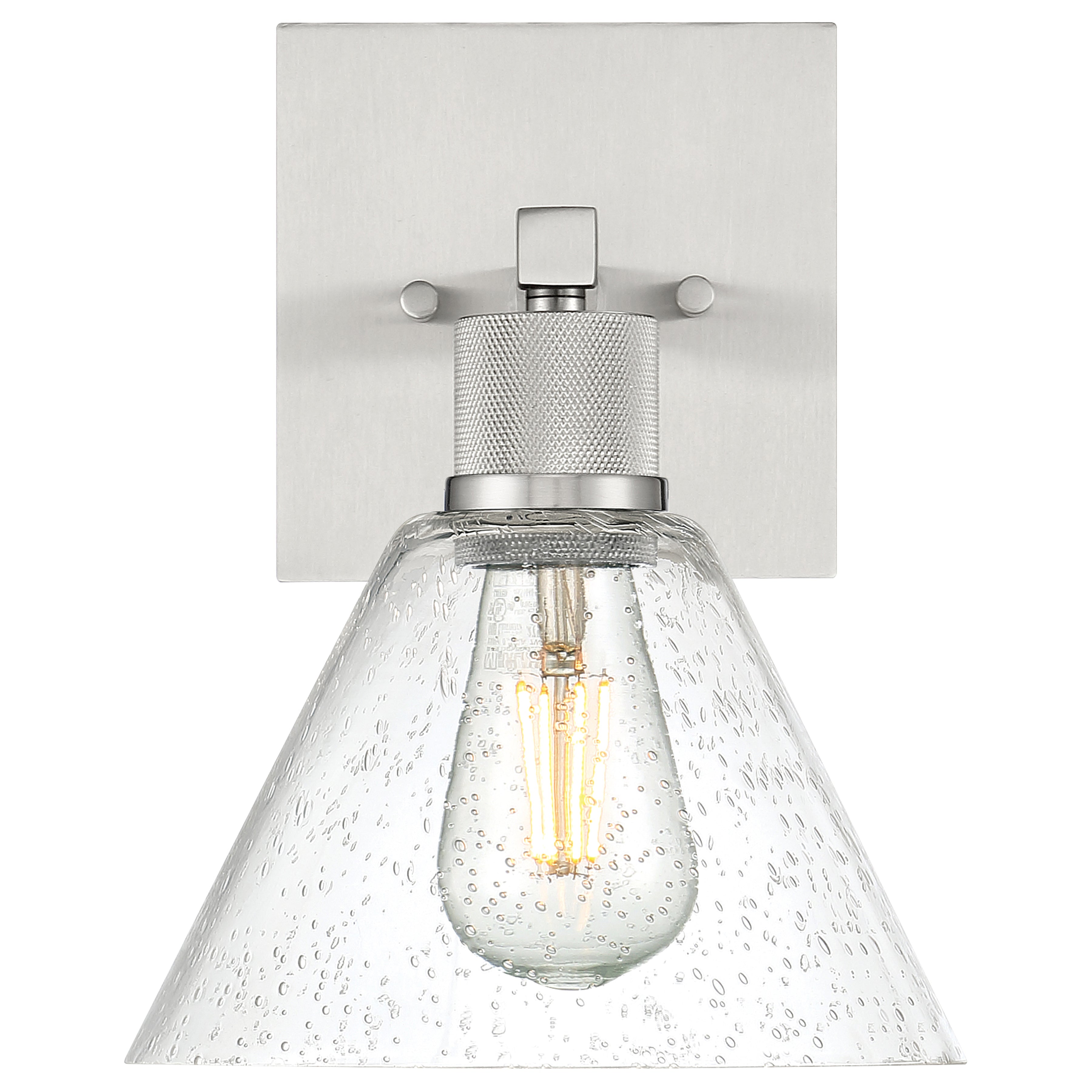 Port Nine Martini LED Wall Sconce, Brushed Steel / Seeded Glass / 7W