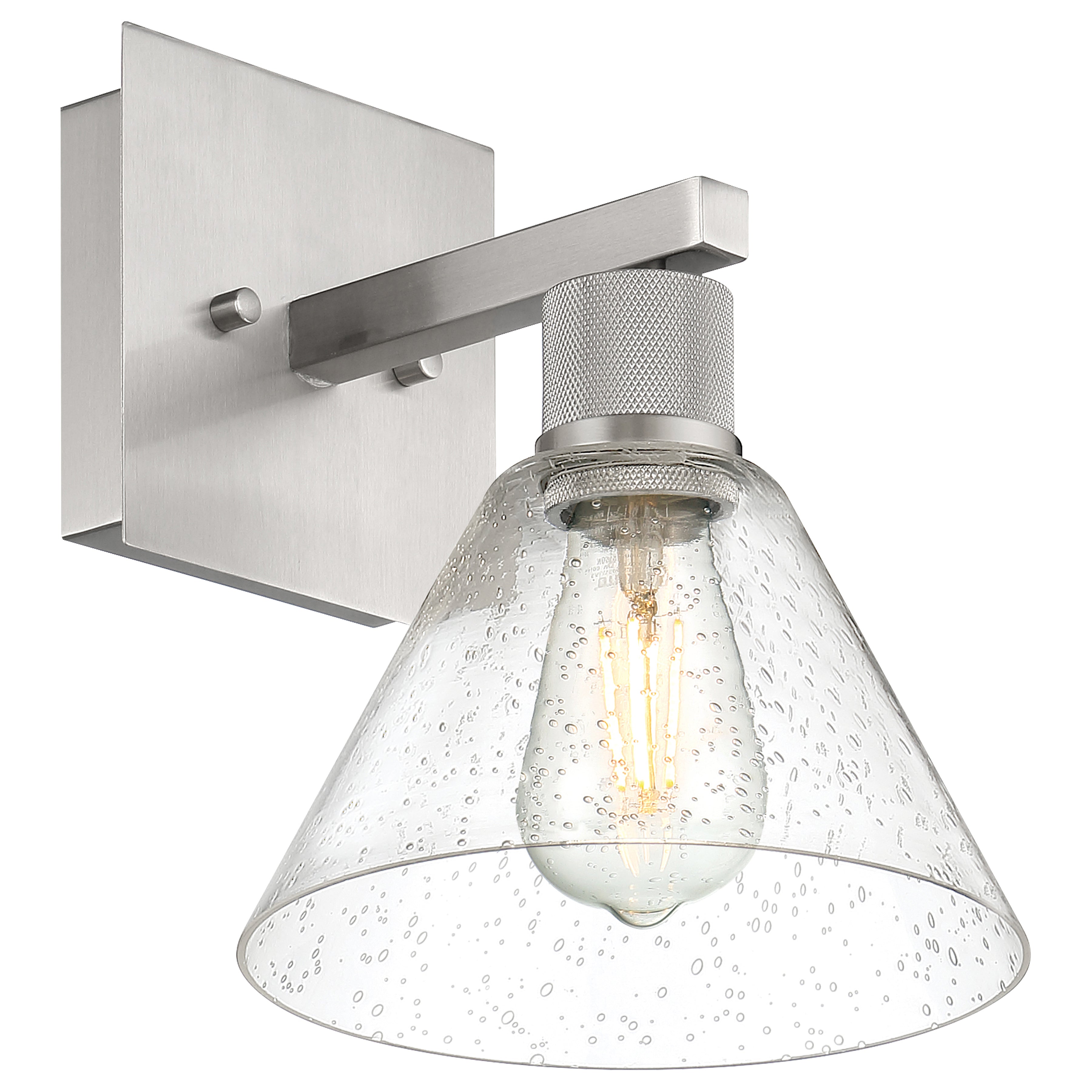 Port Nine Martini LED Wall Sconce, Brushed Steel / Seeded Glass / 7W