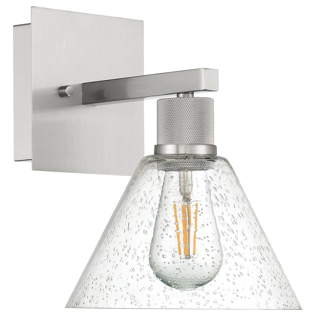 Port Nine Martini LED Wall Sconce, Brushed Steel / Seeded Glass / 7W