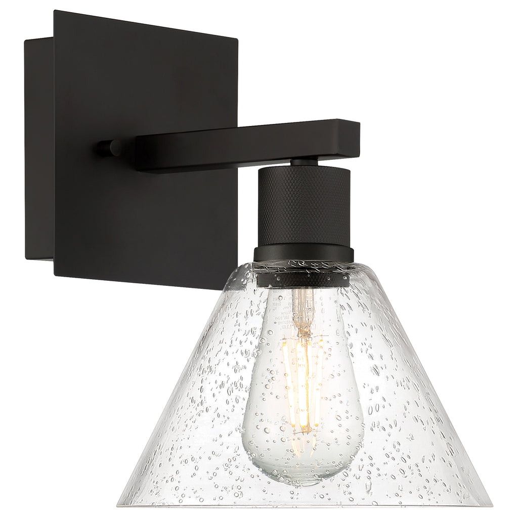 Port Nine Martini LED Wall Sconce, Matte Black / Seeded Glass / 7W