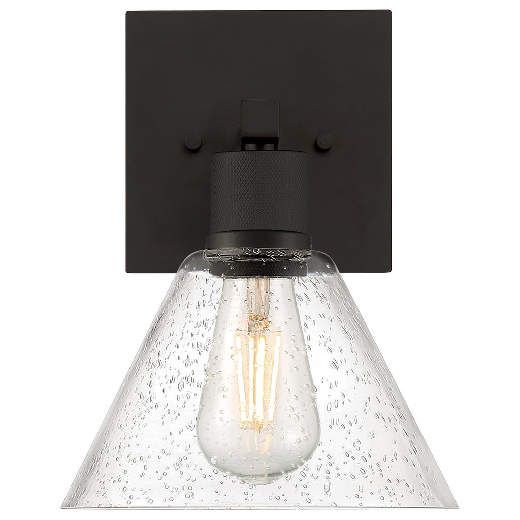 Port Nine Martini LED Wall Sconce, Matte Black / Seeded Glass / 7W