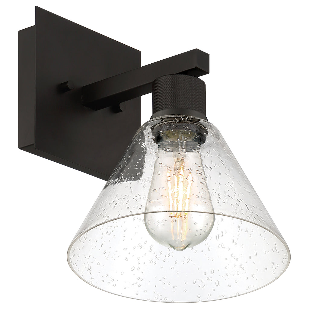Port Nine Martini LED Wall Sconce, Matte Black / Seeded Glass / 7W