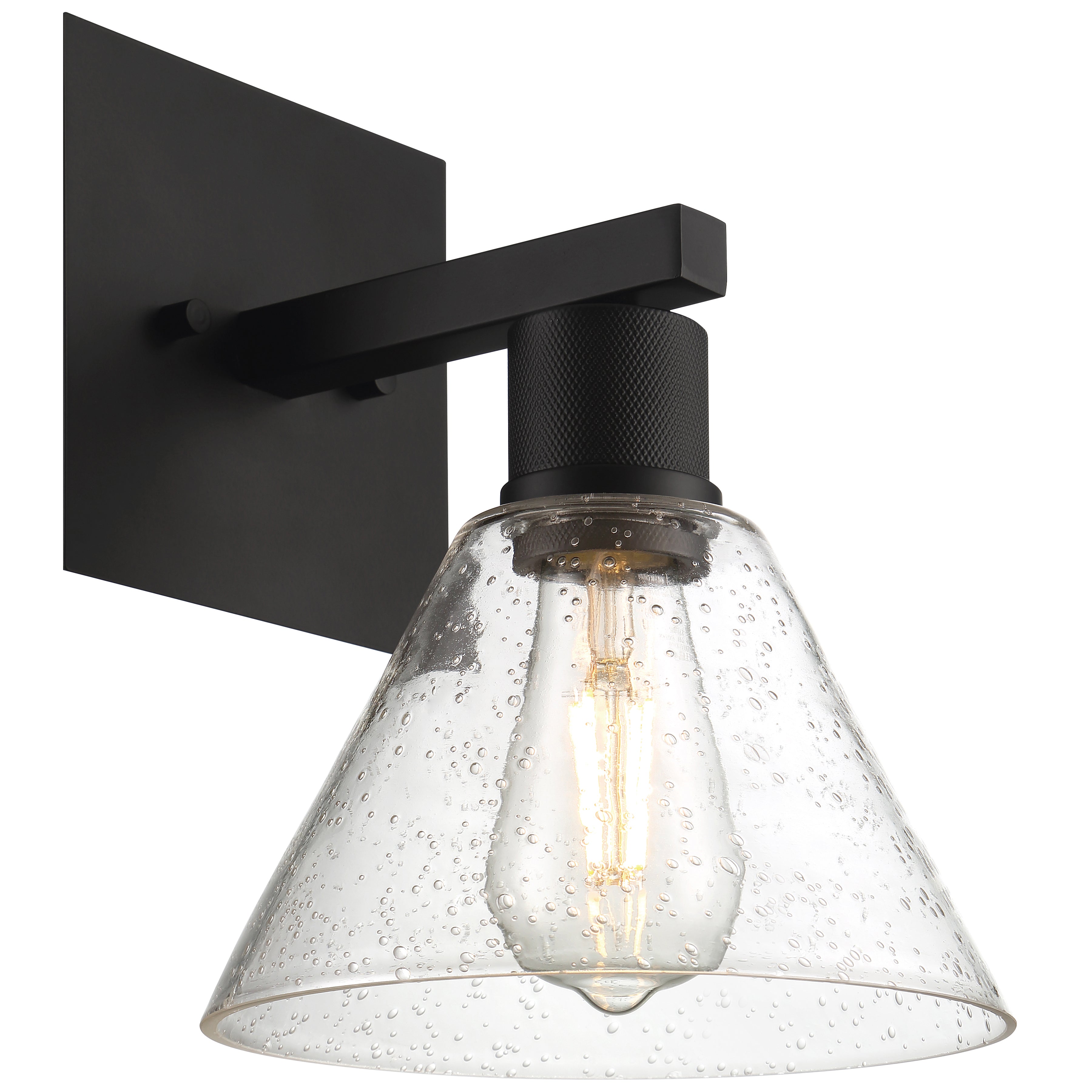 Port Nine Martini LED Wall Sconce, Matte Black / Seeded Glass / 7W