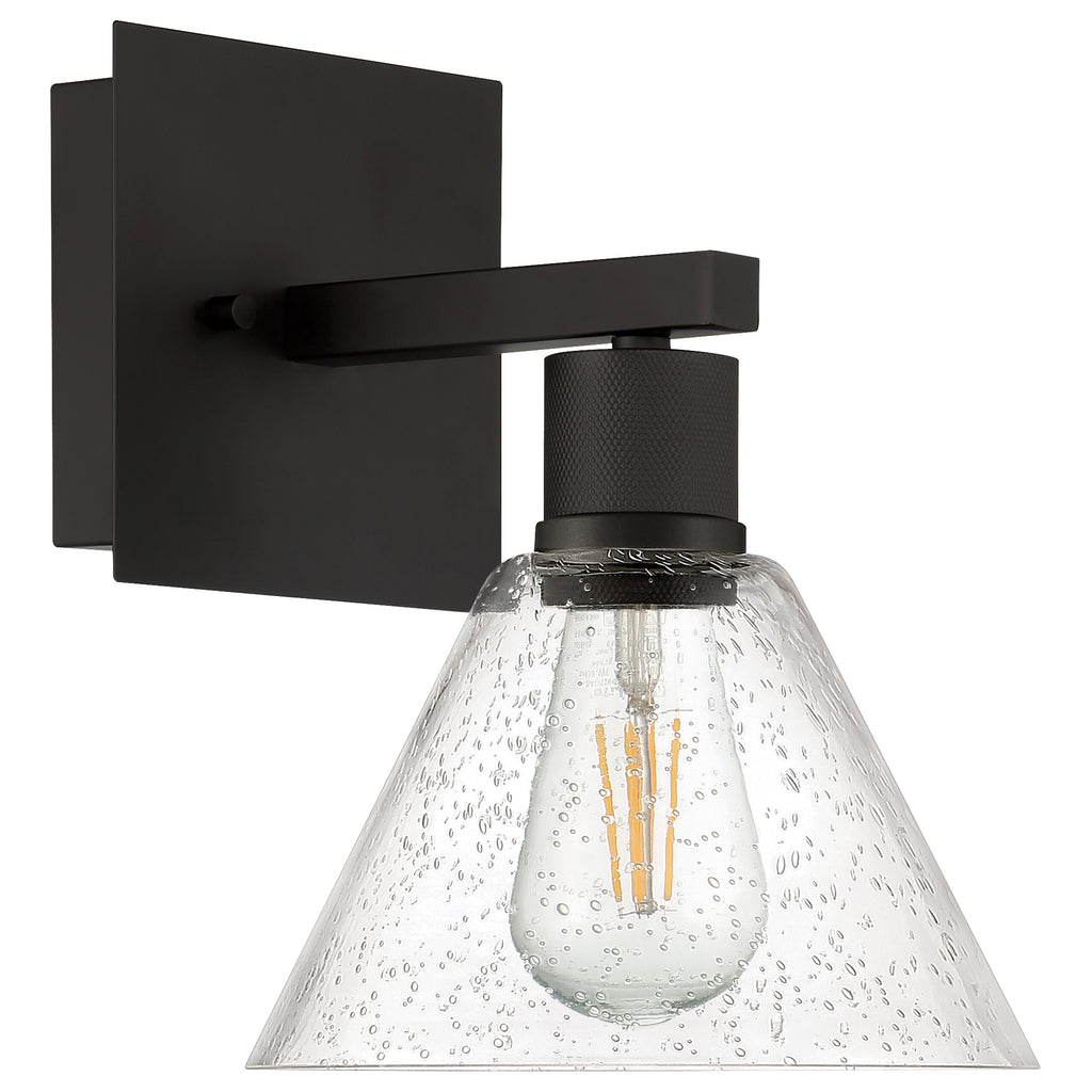 Port Nine Martini LED Wall Sconce, Matte Black / Seeded Glass / 7W