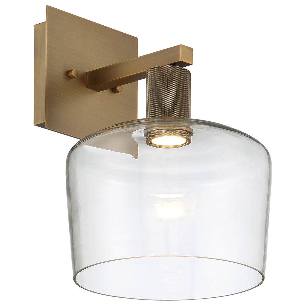 Port Nine Chardonnay LED Wall Sconce, Antique Brushed Brass / Clear Glass / 9W