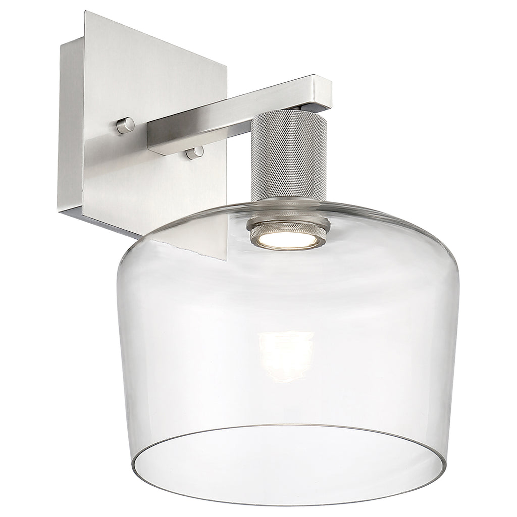 Port Nine Chardonnay LED Wall Sconce, Brushed Steel / Clear Glass / 9W