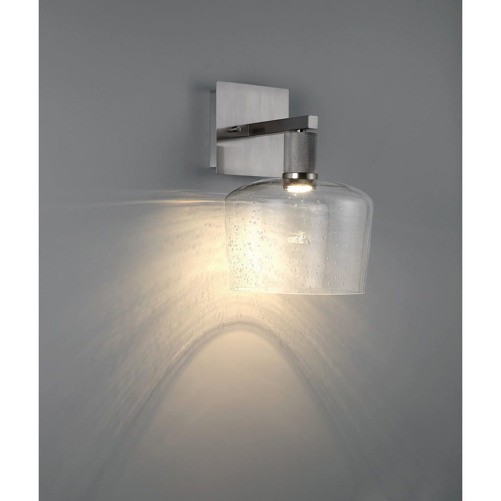 Port Nine Chardonnay LED Wall Sconce, Brushed Steel / Seeded Glass / 9W