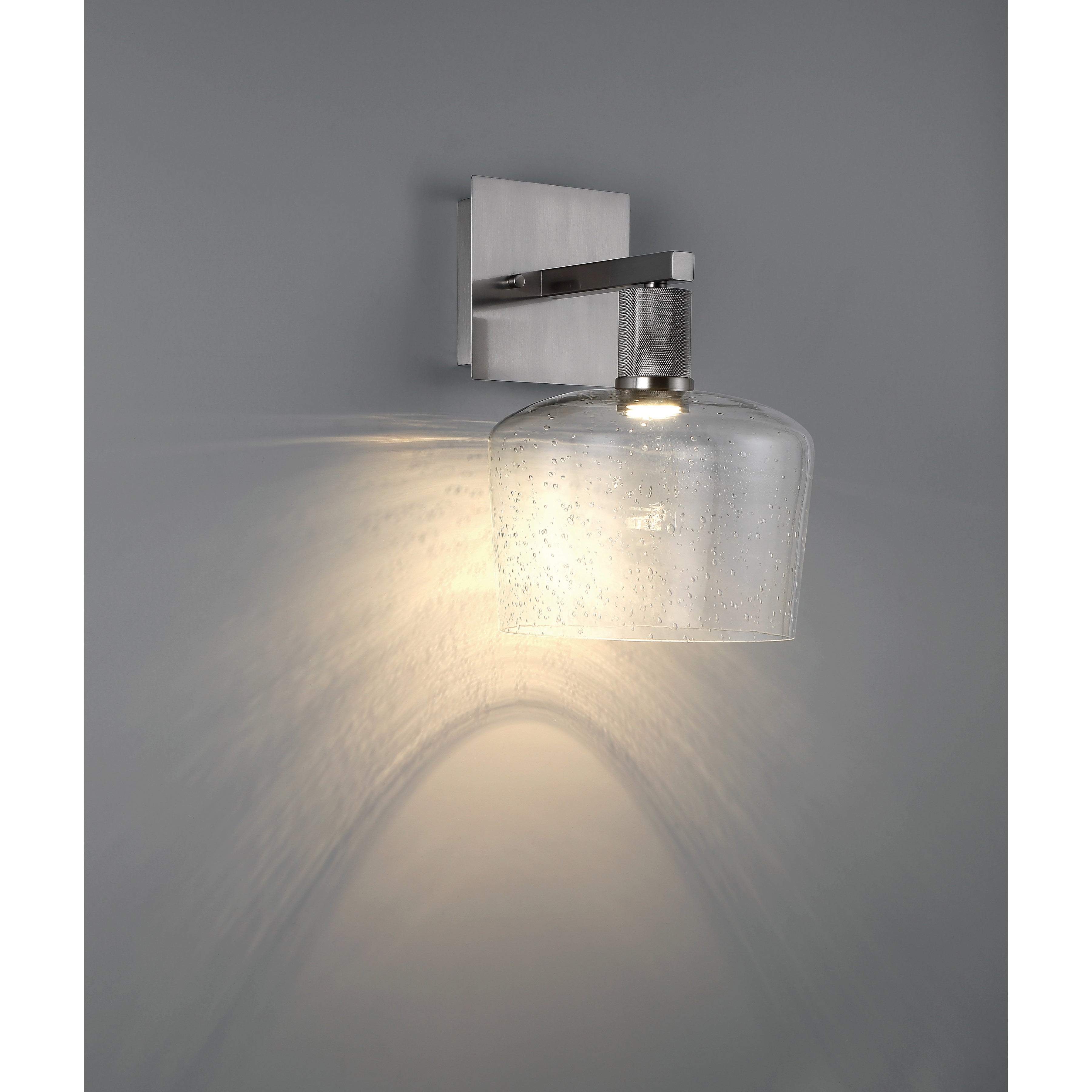 Port Nine Chardonnay LED Wall Sconce, Brushed Steel / Seeded Glass / 9W