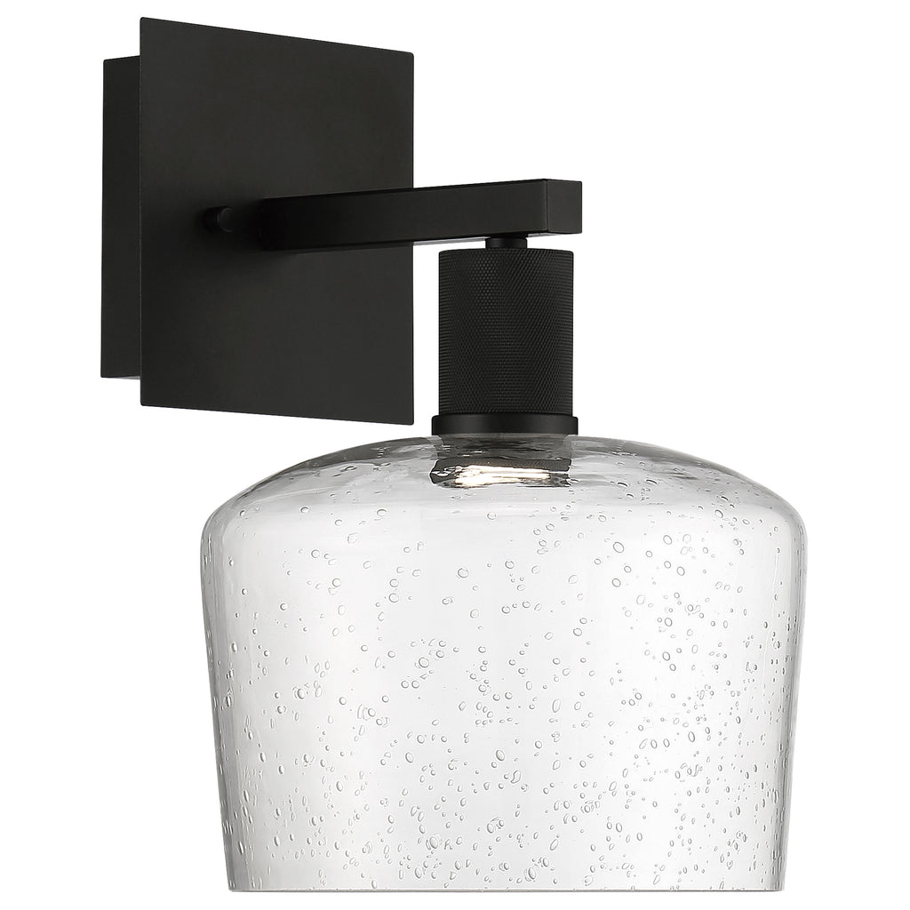 Port Nine Chardonnay LED Wall Sconce, Matte Black / Seeded Glass / 9W