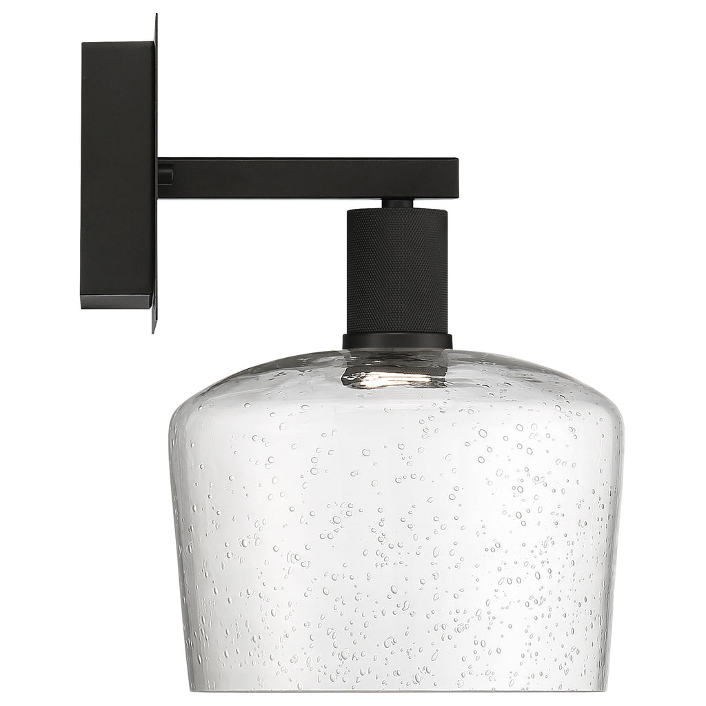 Port Nine Chardonnay LED Wall Sconce, Matte Black / Seeded Glass / 9W