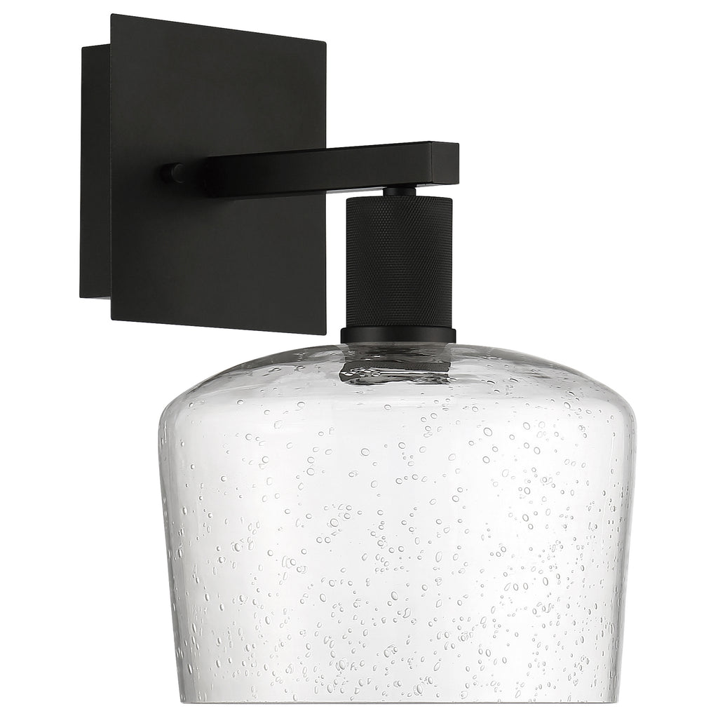 Port Nine Chardonnay LED Wall Sconce, Matte Black / Seeded Glass / 9W
