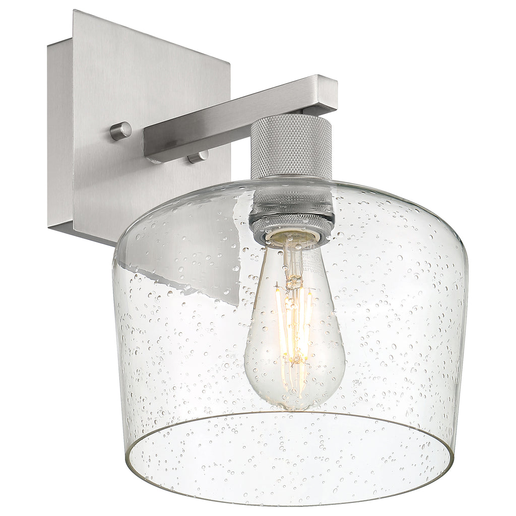 Port Nine Chardonnay LED Wall Sconce, Brushed Steel / Seeded Glass / 7W