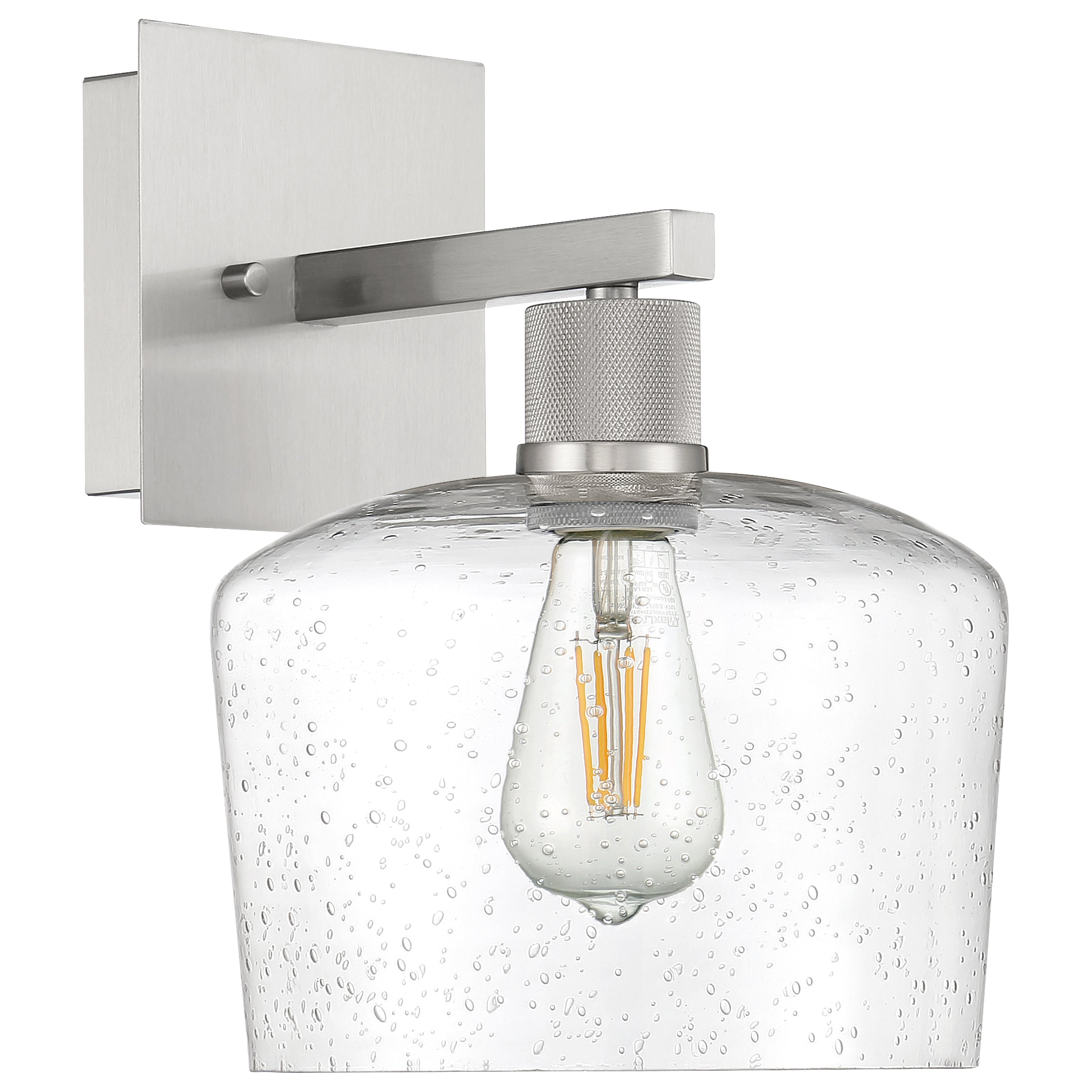Port Nine Chardonnay LED Wall Sconce, Brushed Steel / Seeded Glass / 7W