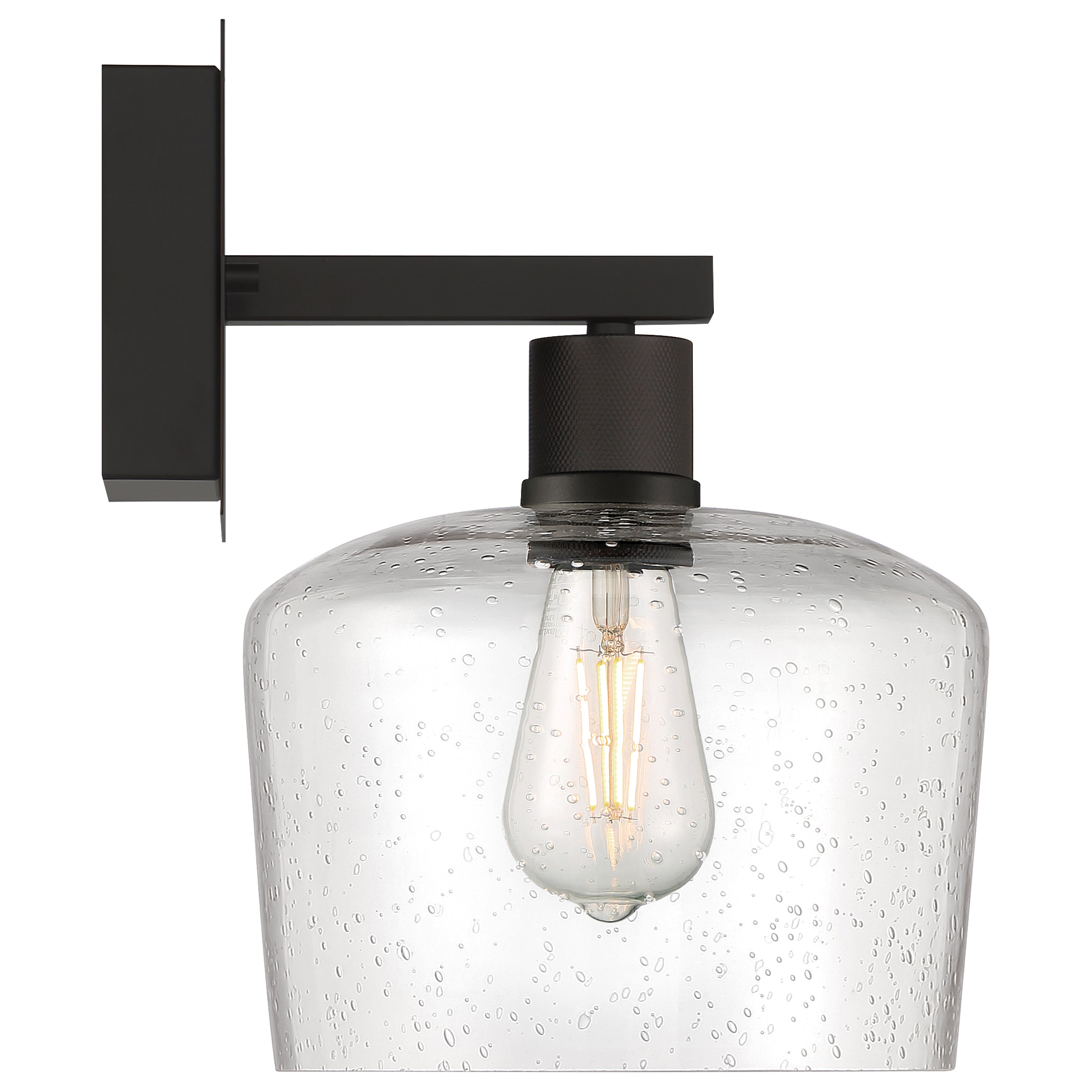 Port Nine Chardonnay LED Wall Sconce, Matte Black / Seeded Glass / 7W