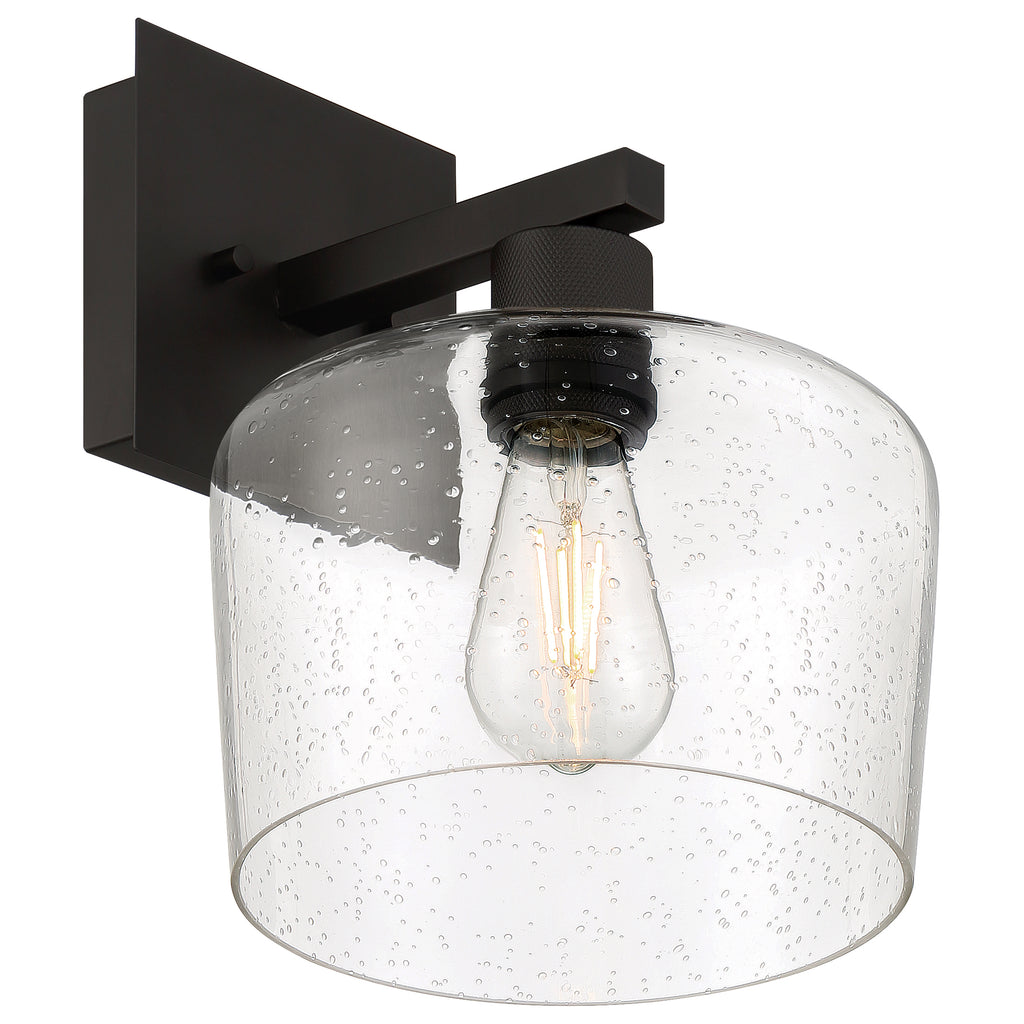 Port Nine Chardonnay LED Wall Sconce, Matte Black / Seeded Glass / 7W