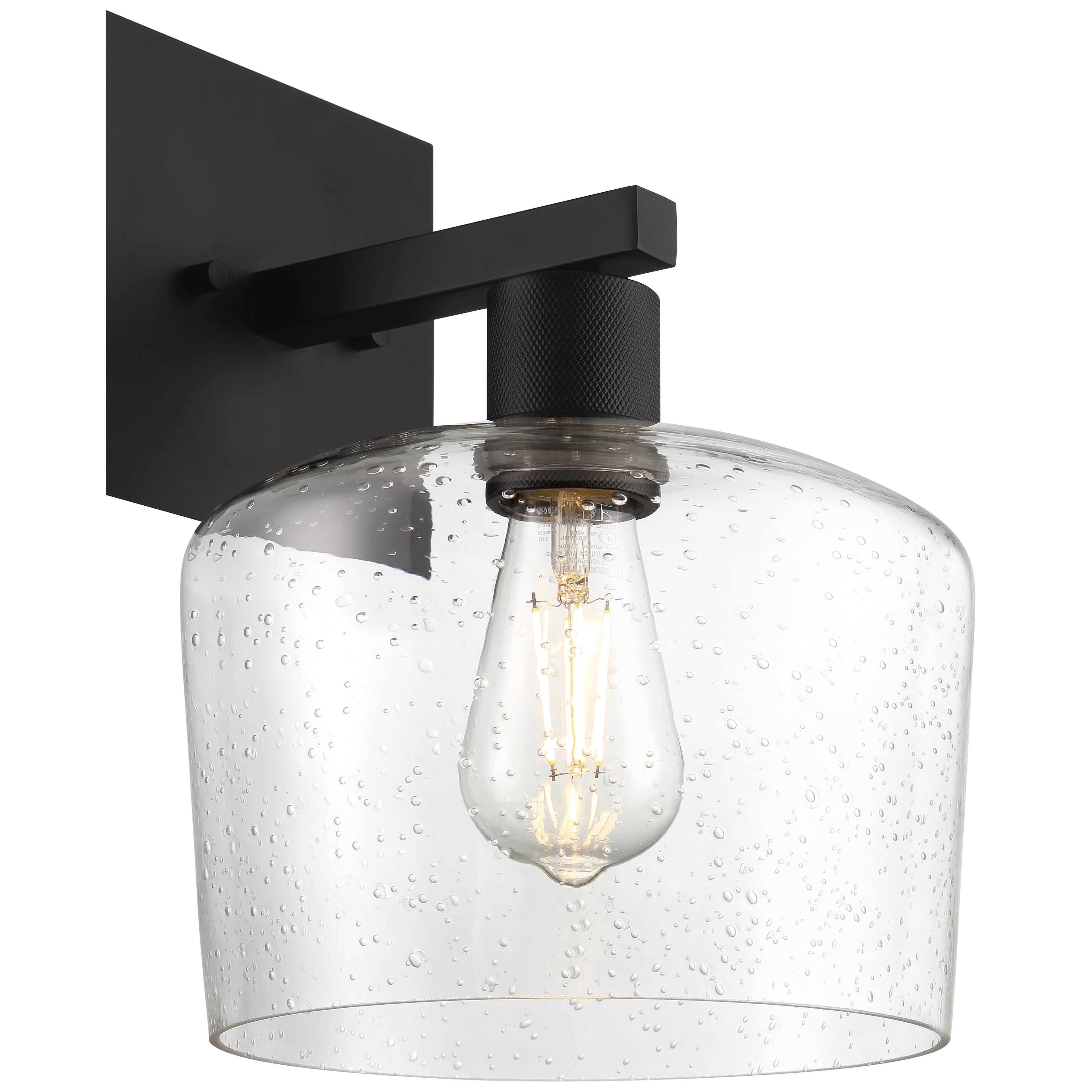 Port Nine Chardonnay LED Wall Sconce, Matte Black / Seeded Glass / 7W