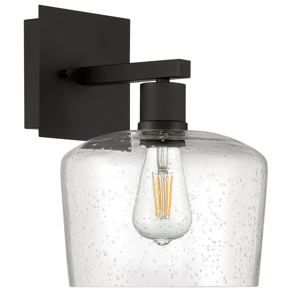Port Nine Chardonnay LED Wall Sconce, Matte Black / Seeded Glass / 7W