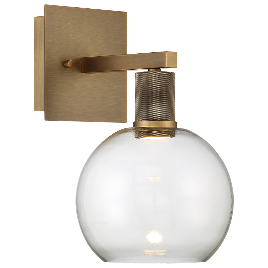 Port Nine Burgundy LED Wall Sconce, Antique Brushed Brass / Clear Glass / 9W