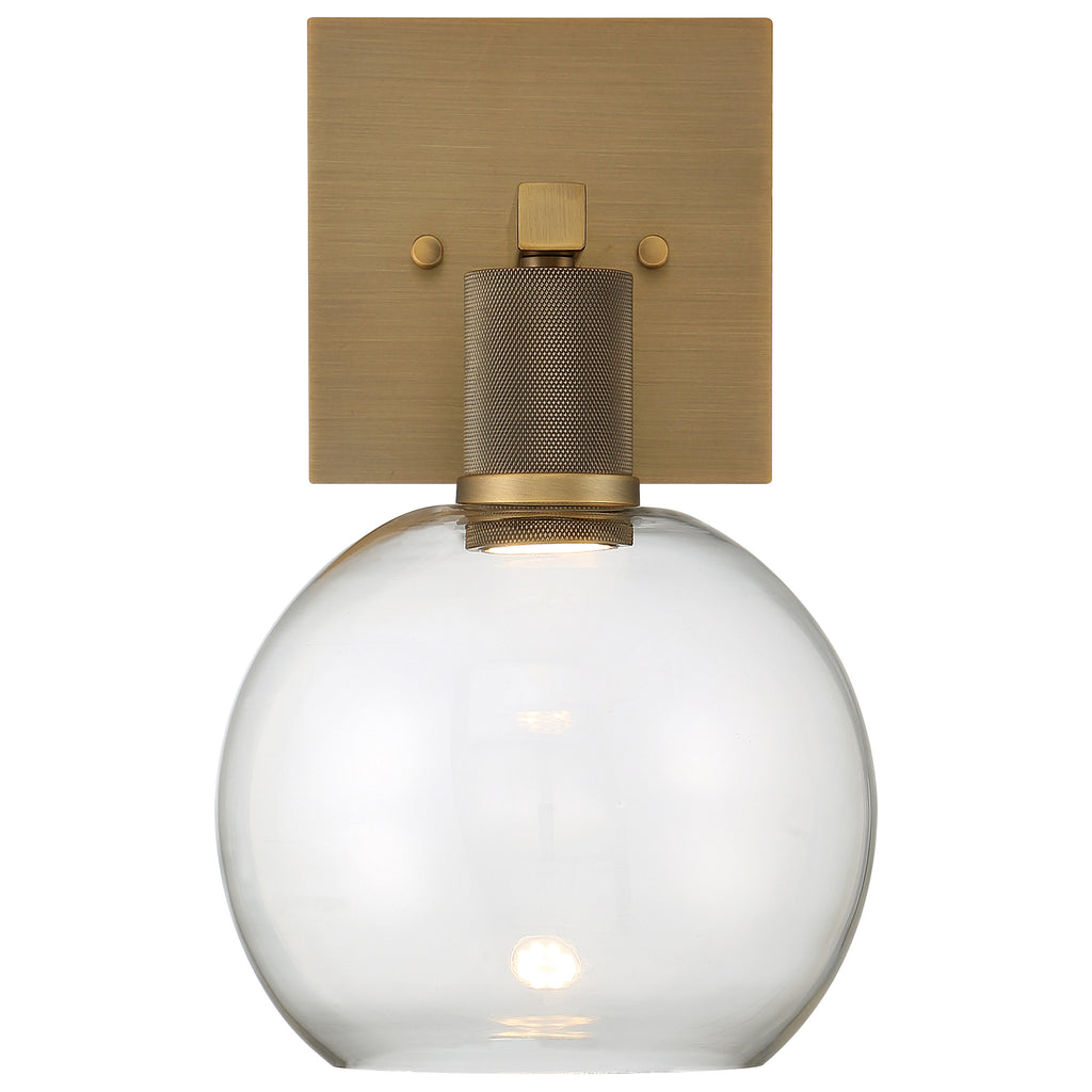 Port Nine Burgundy LED Wall Sconce, Antique Brushed Brass / Clear Glass / 9W