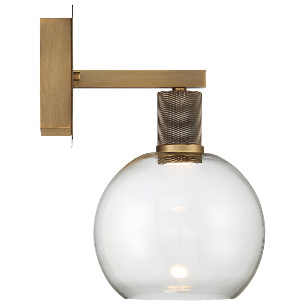 Port Nine Burgundy LED Wall Sconce, Antique Brushed Brass / Clear Glass / 9W