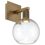 Port Nine Burgundy LED Wall Sconce, Antique Brushed Brass / Clear Glass / 9W