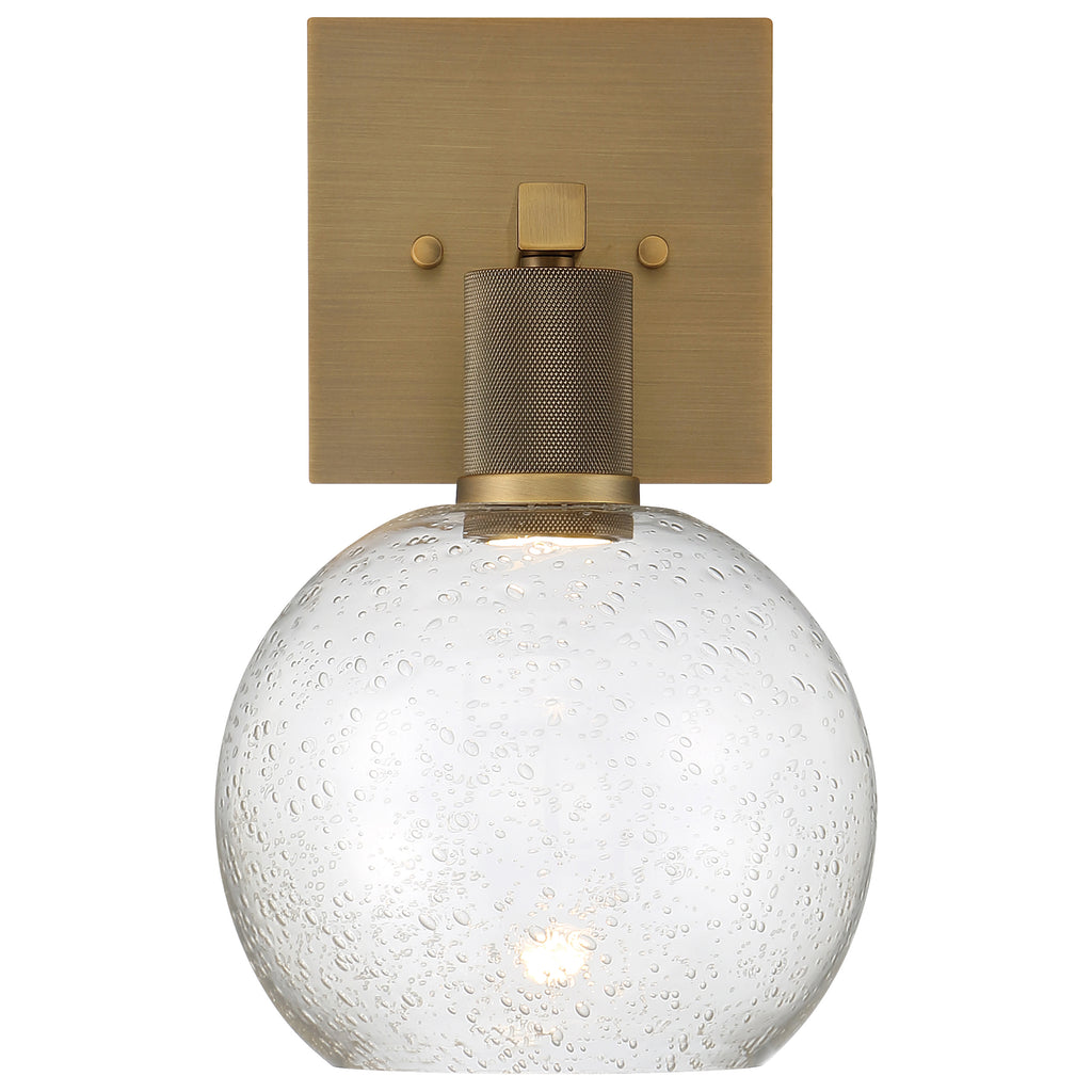 Port Nine Burgundy LED Wall Sconce, Antique Brushed Brass / Seeded Glass / 9W