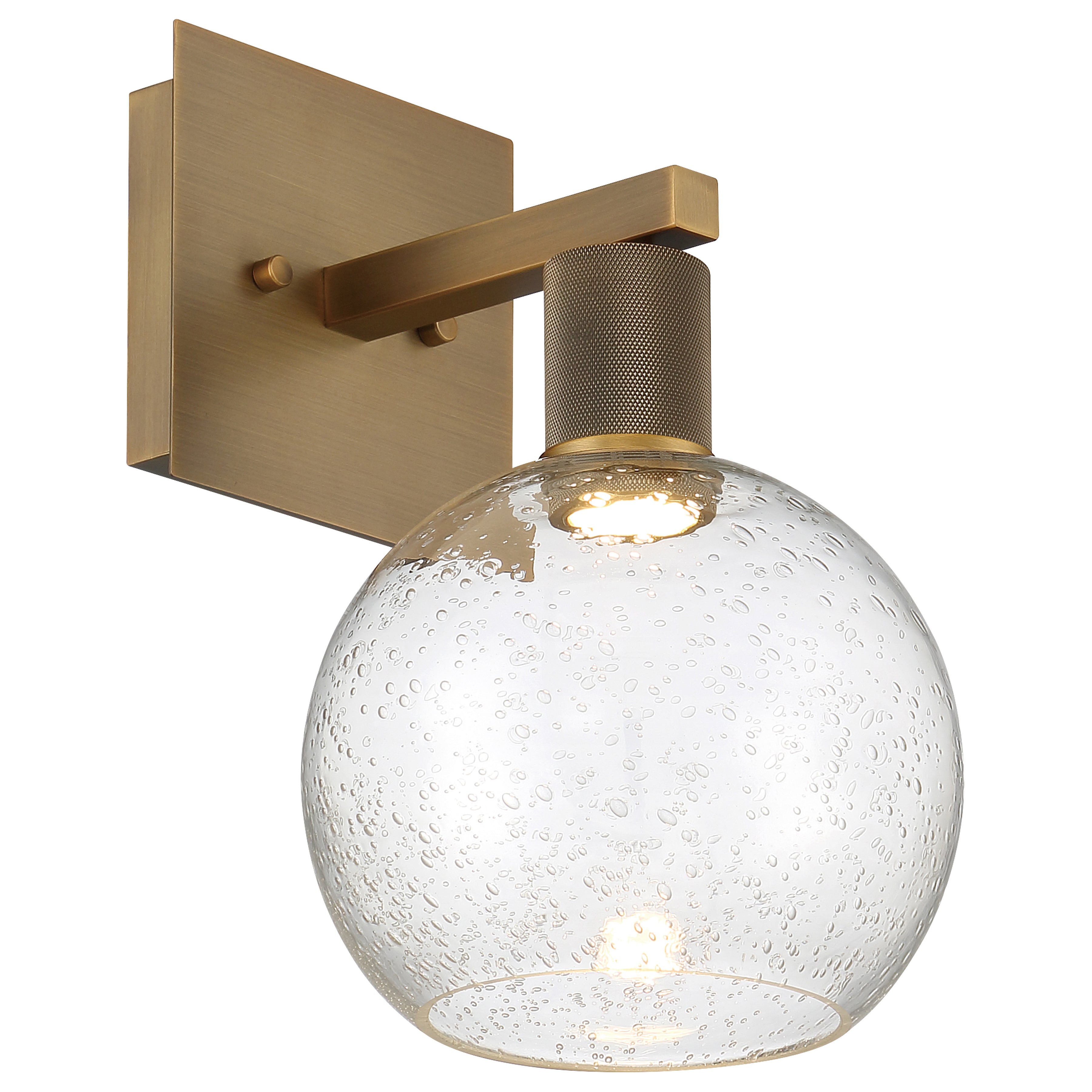 Port Nine Burgundy LED Wall Sconce, Antique Brushed Brass / Seeded Glass / 9W