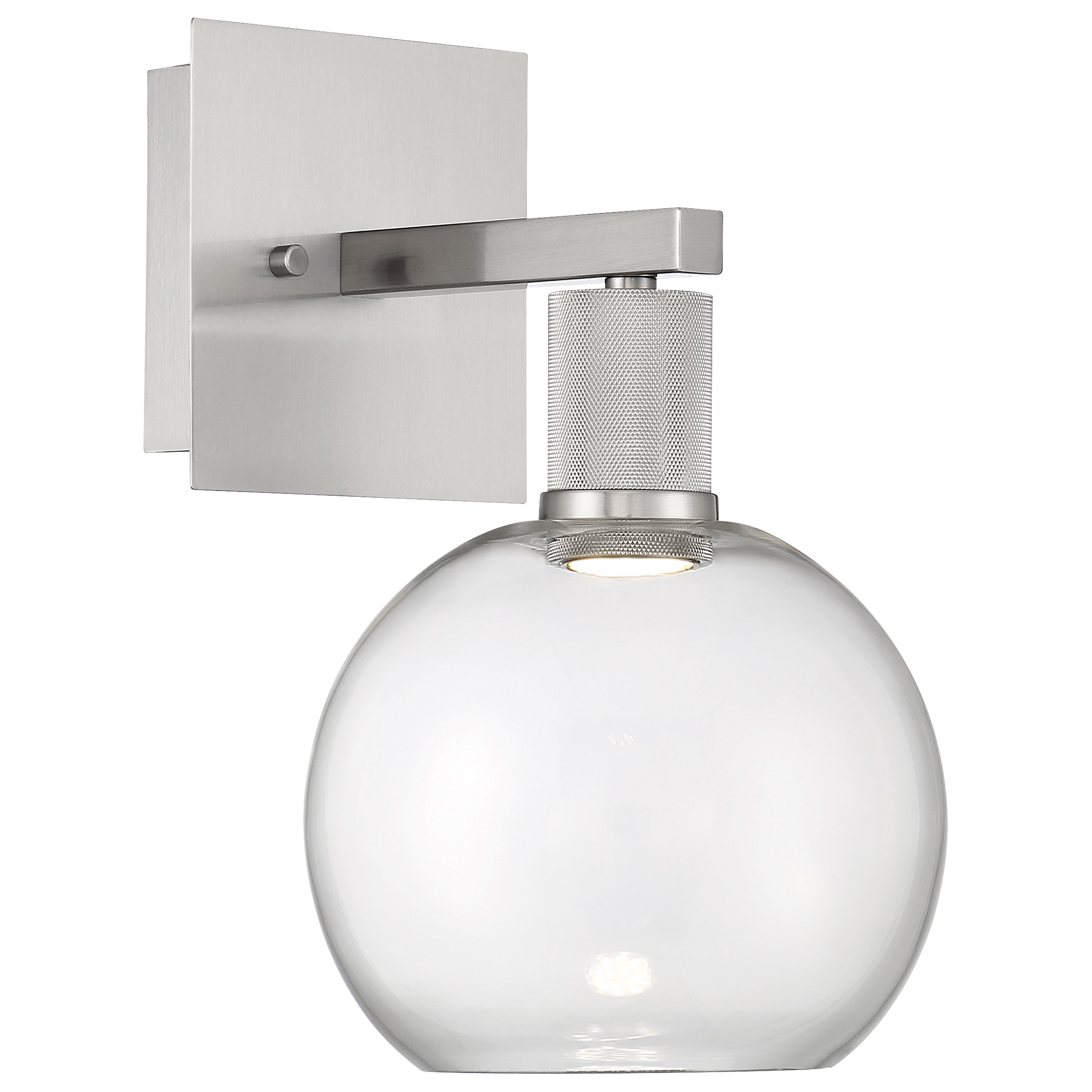 Port Nine Burgundy LED Wall Sconce, Brushed Steel / Clear Glass / 9W