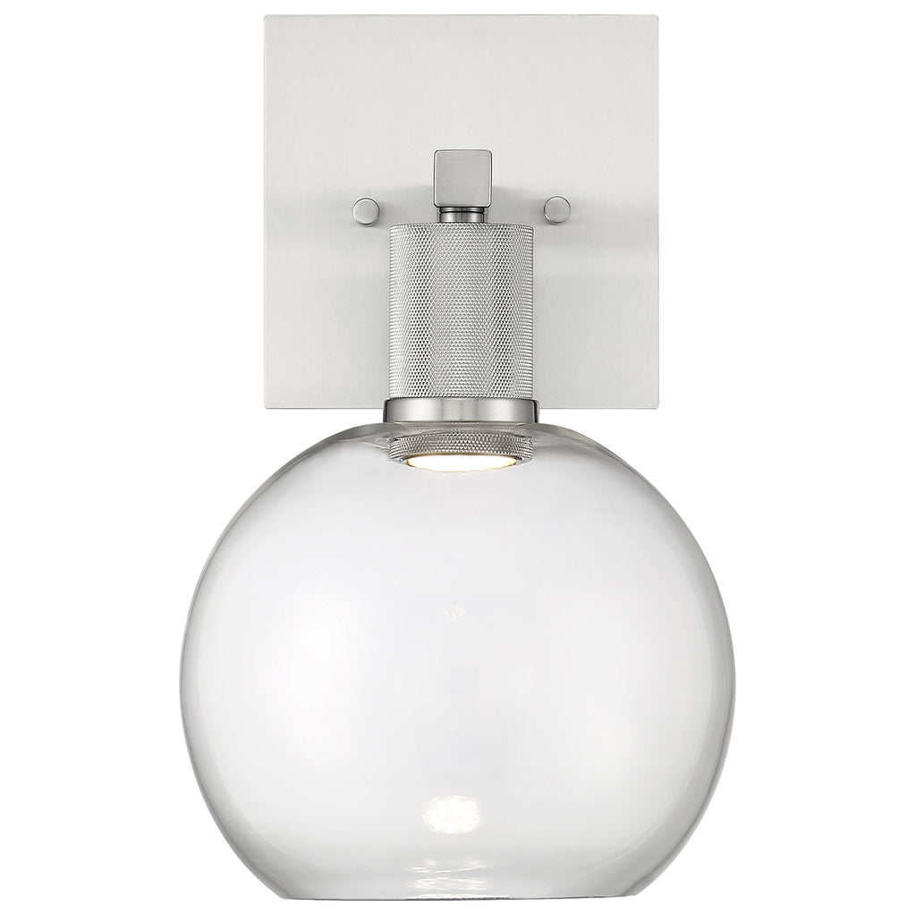 Port Nine Burgundy LED Wall Sconce, Brushed Steel / Clear Glass / 9W