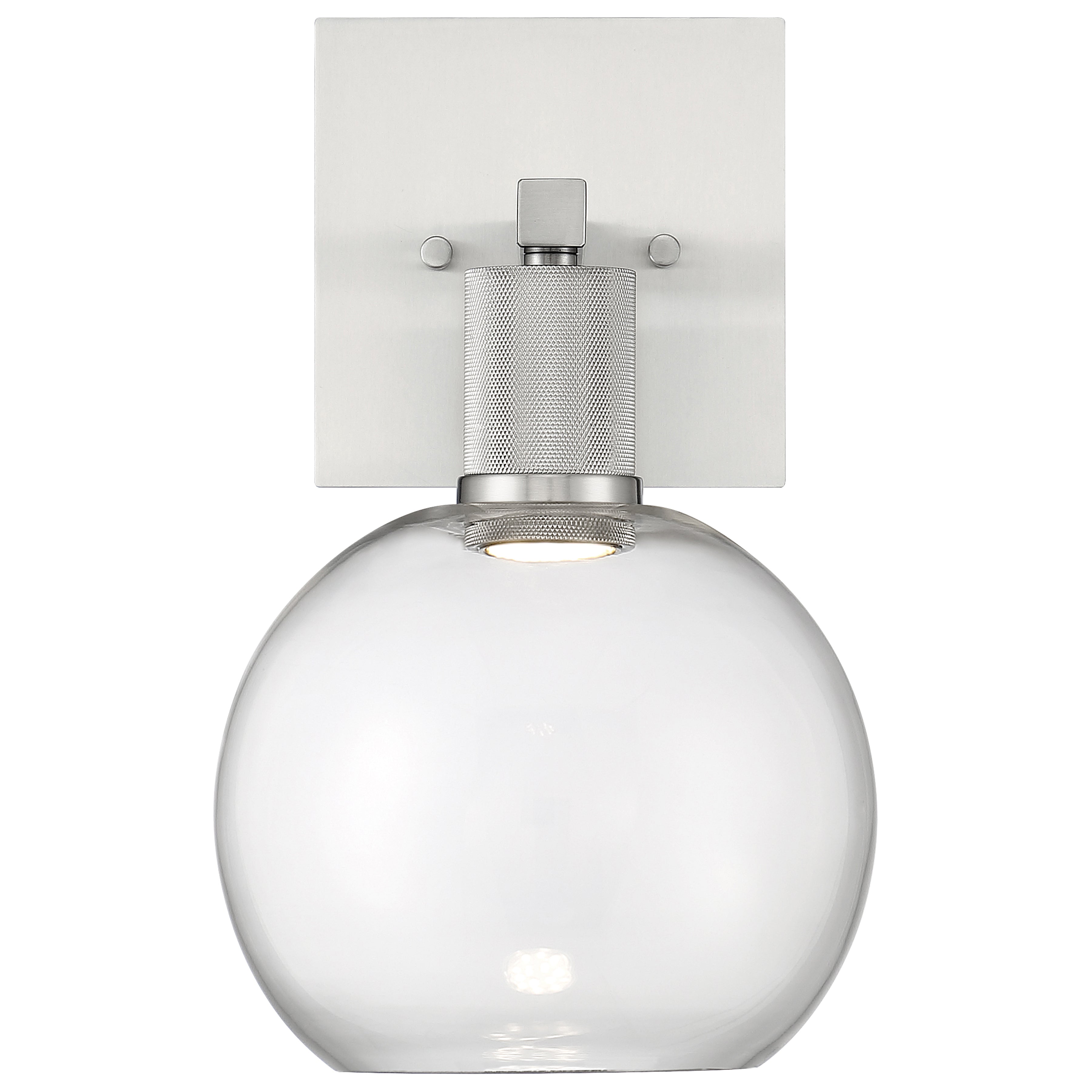 Port Nine Burgundy LED Wall Sconce, Brushed Steel / Clear Glass / 9W