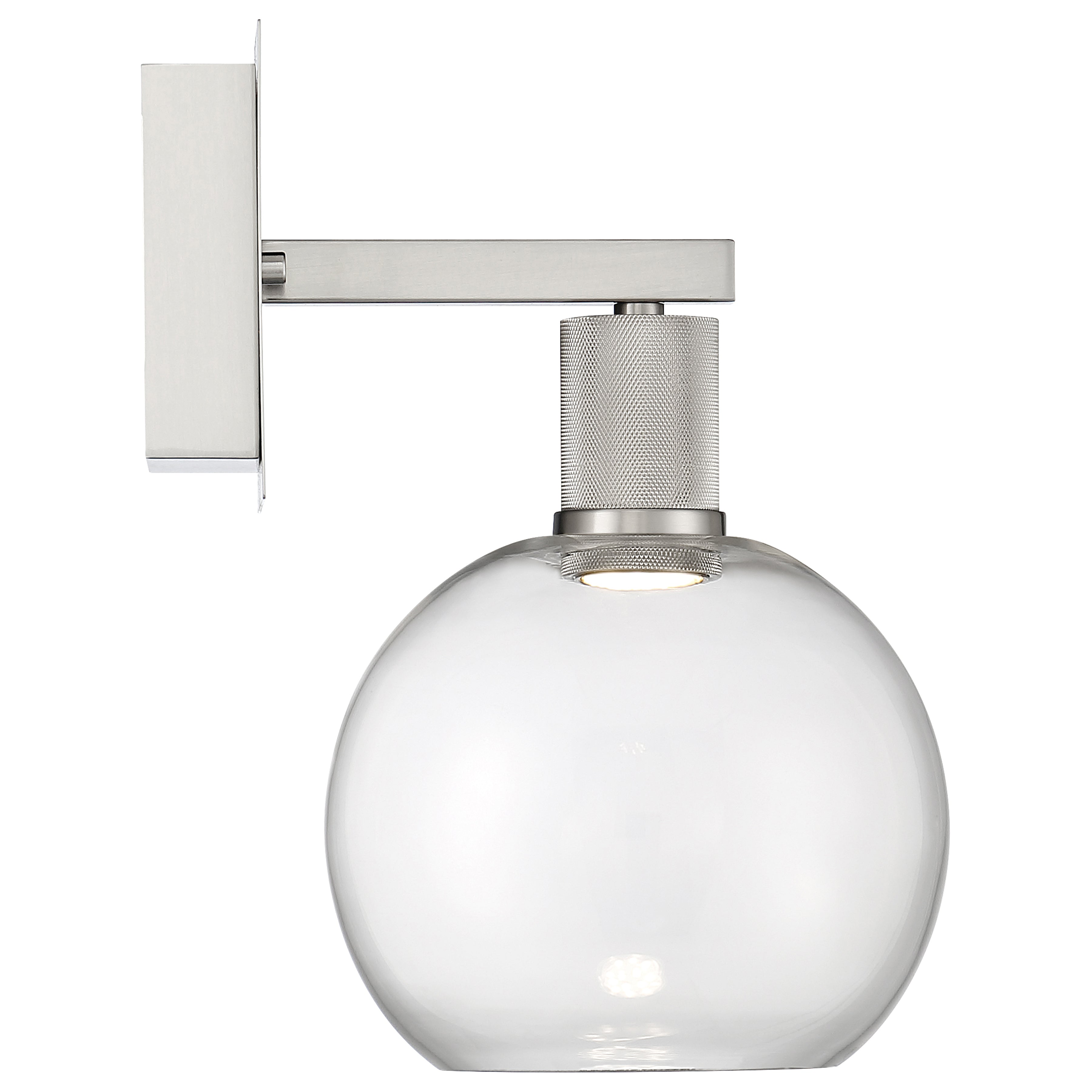 Port Nine Burgundy LED Wall Sconce, Brushed Steel / Clear Glass / 9W