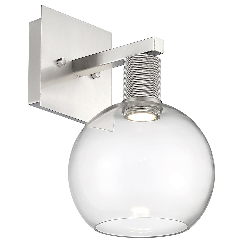 Port Nine Burgundy LED Wall Sconce, Brushed Steel / Clear Glass / 9W