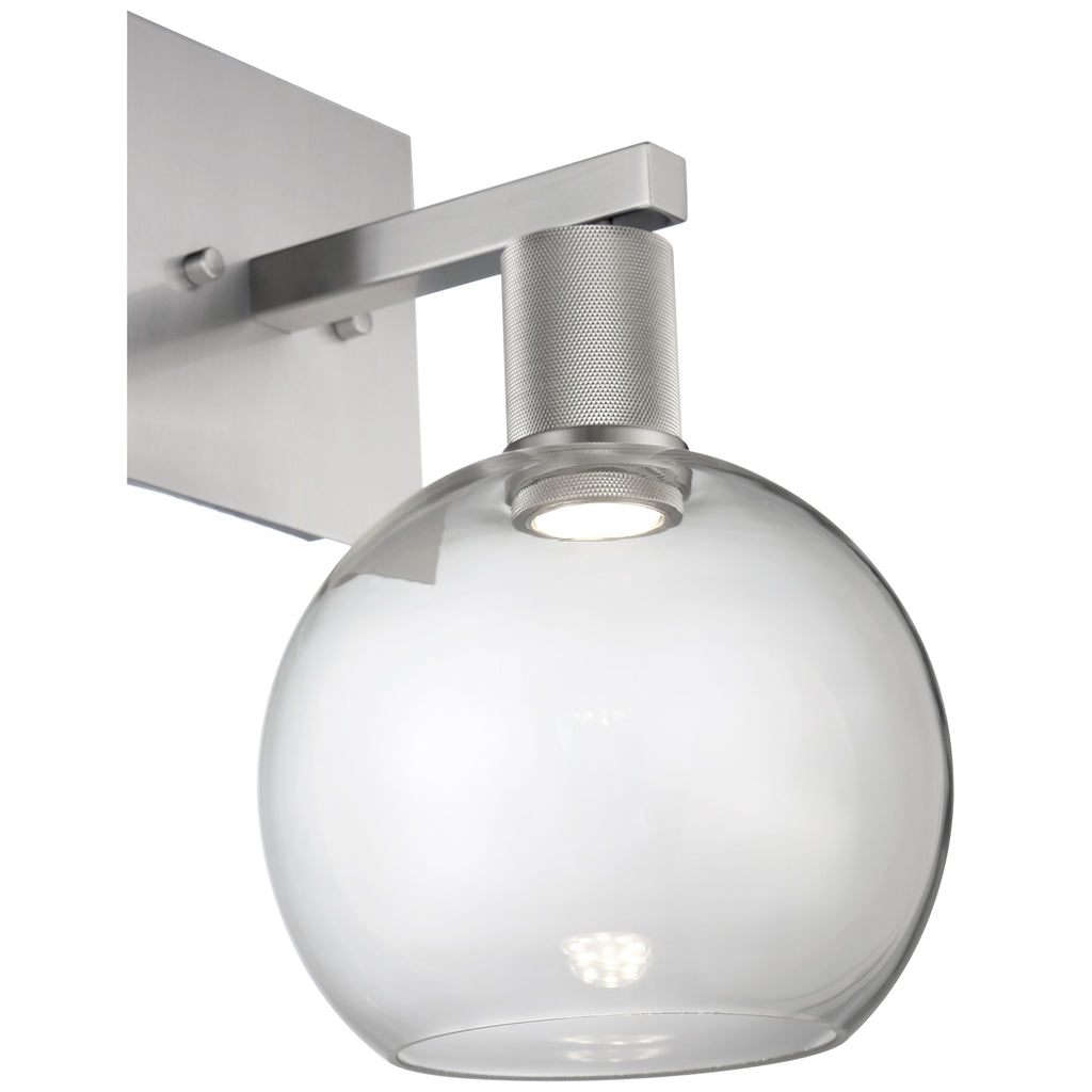 Port Nine Burgundy LED Wall Sconce, Brushed Steel / Clear Glass / 9W