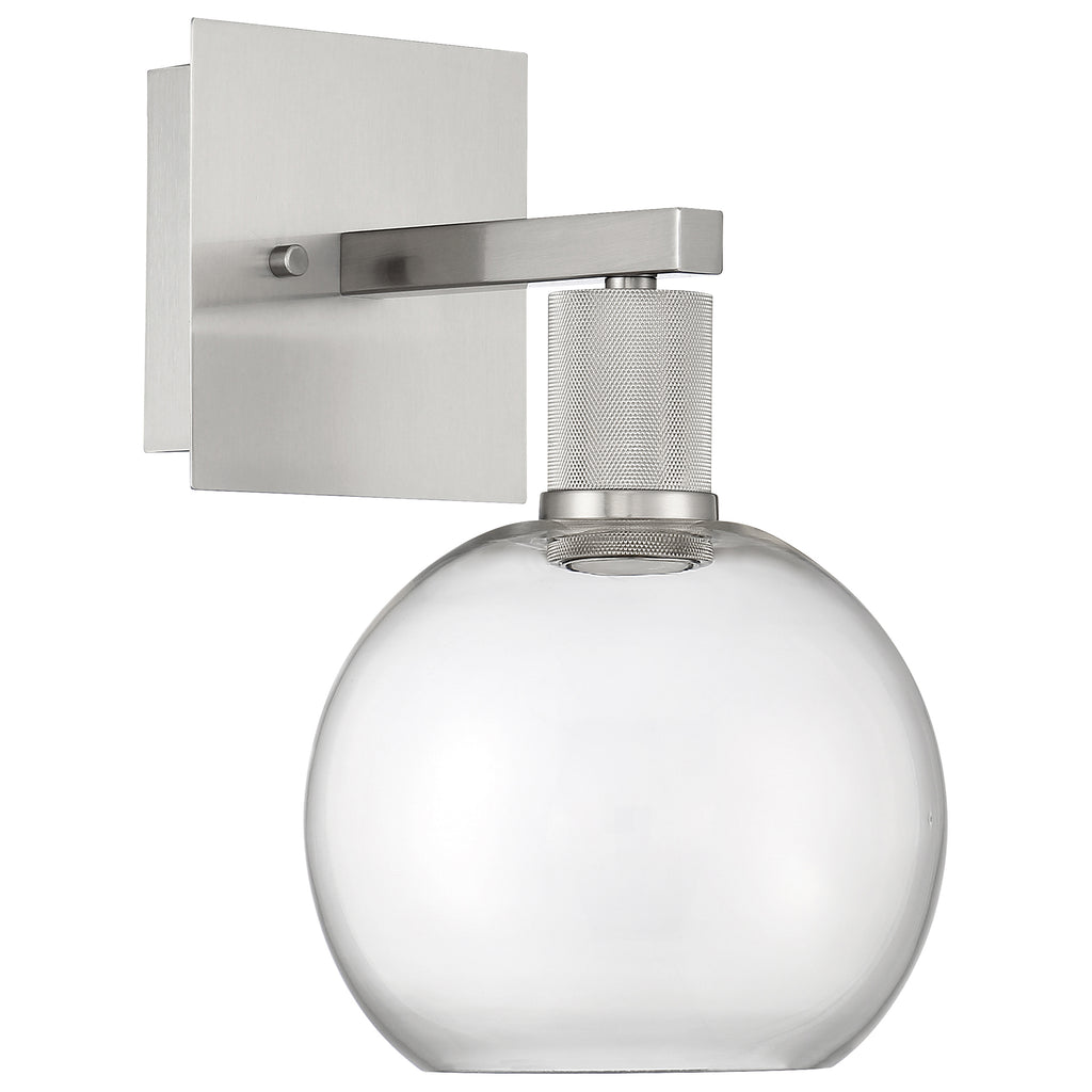 Port Nine Burgundy LED Wall Sconce, Brushed Steel / Clear Glass / 9W