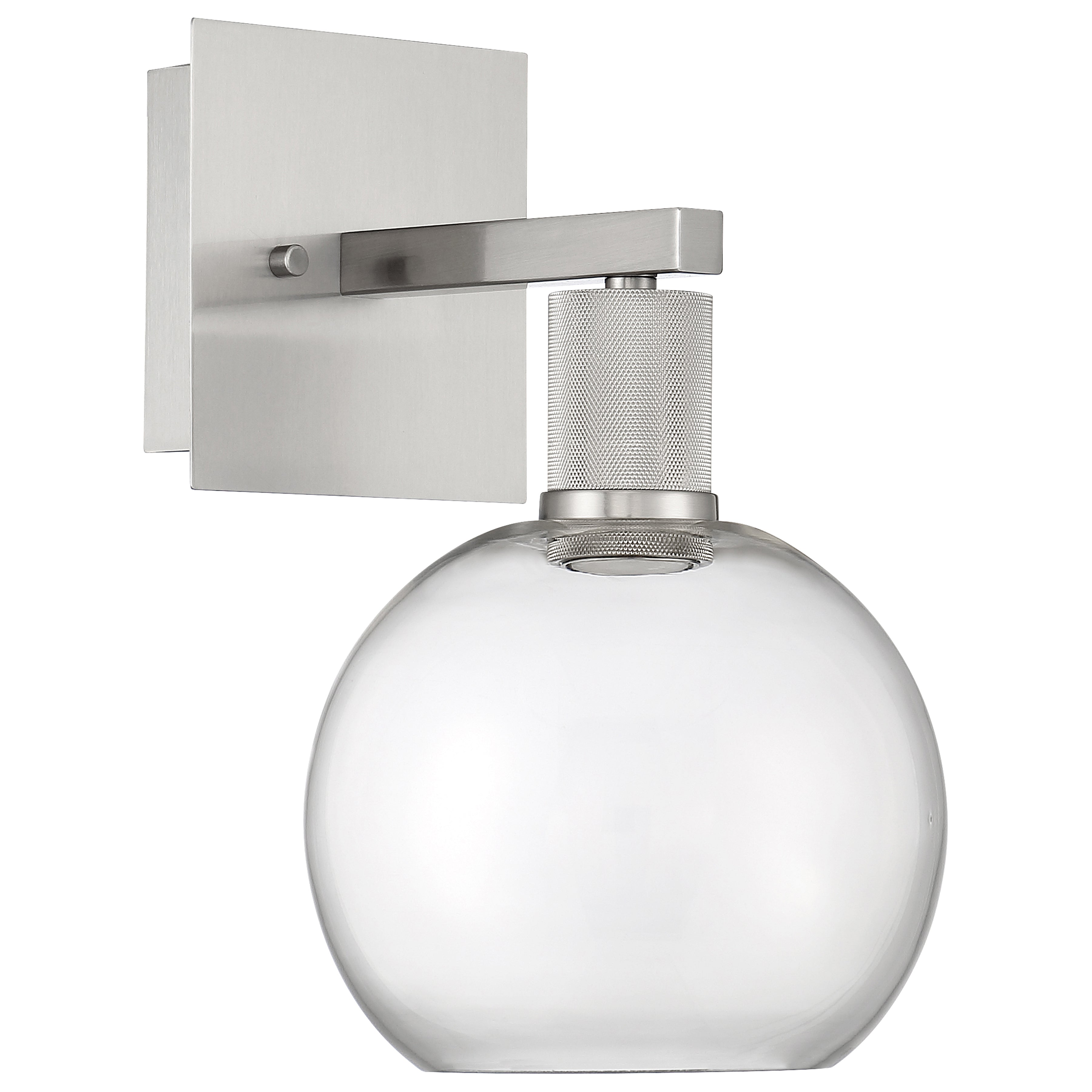 Port Nine Burgundy LED Wall Sconce, Brushed Steel / Clear Glass / 9W
